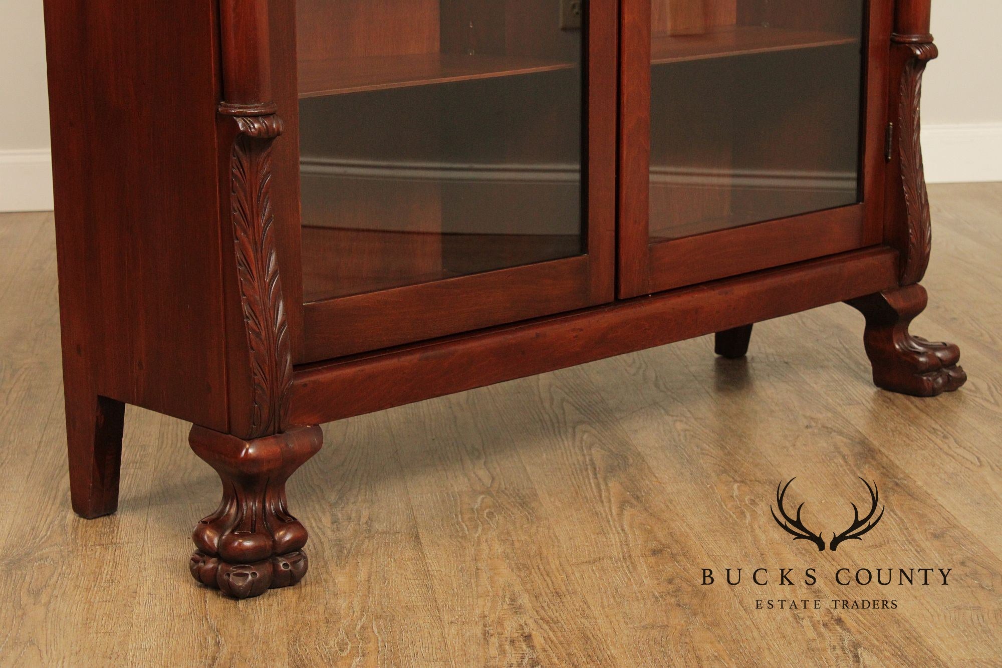 Victorian Style Carved Mahogany Glass Door Bookcase