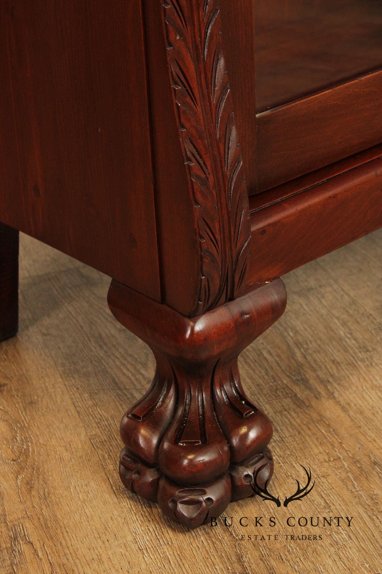 Victorian Style Carved Mahogany Glass Door Bookcase