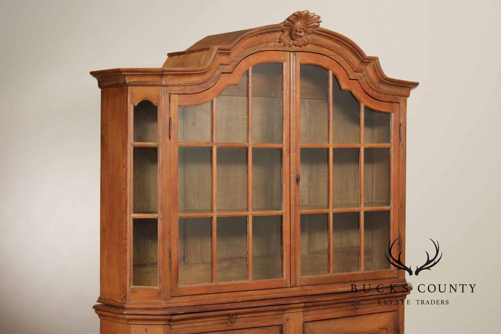 Antique 18th Century German Oak Baroque Vitrine Display Cabinet