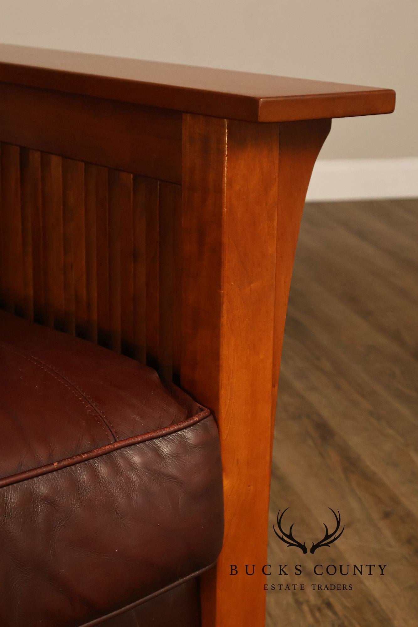 Stickley Mission Collection Cherry Wood Spindle Frame Leather Loveseat