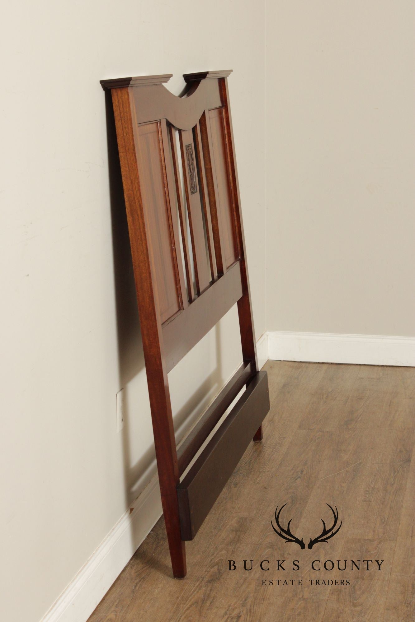 Arts & Crafts Style Carved Mahogany Full-Size Headboard