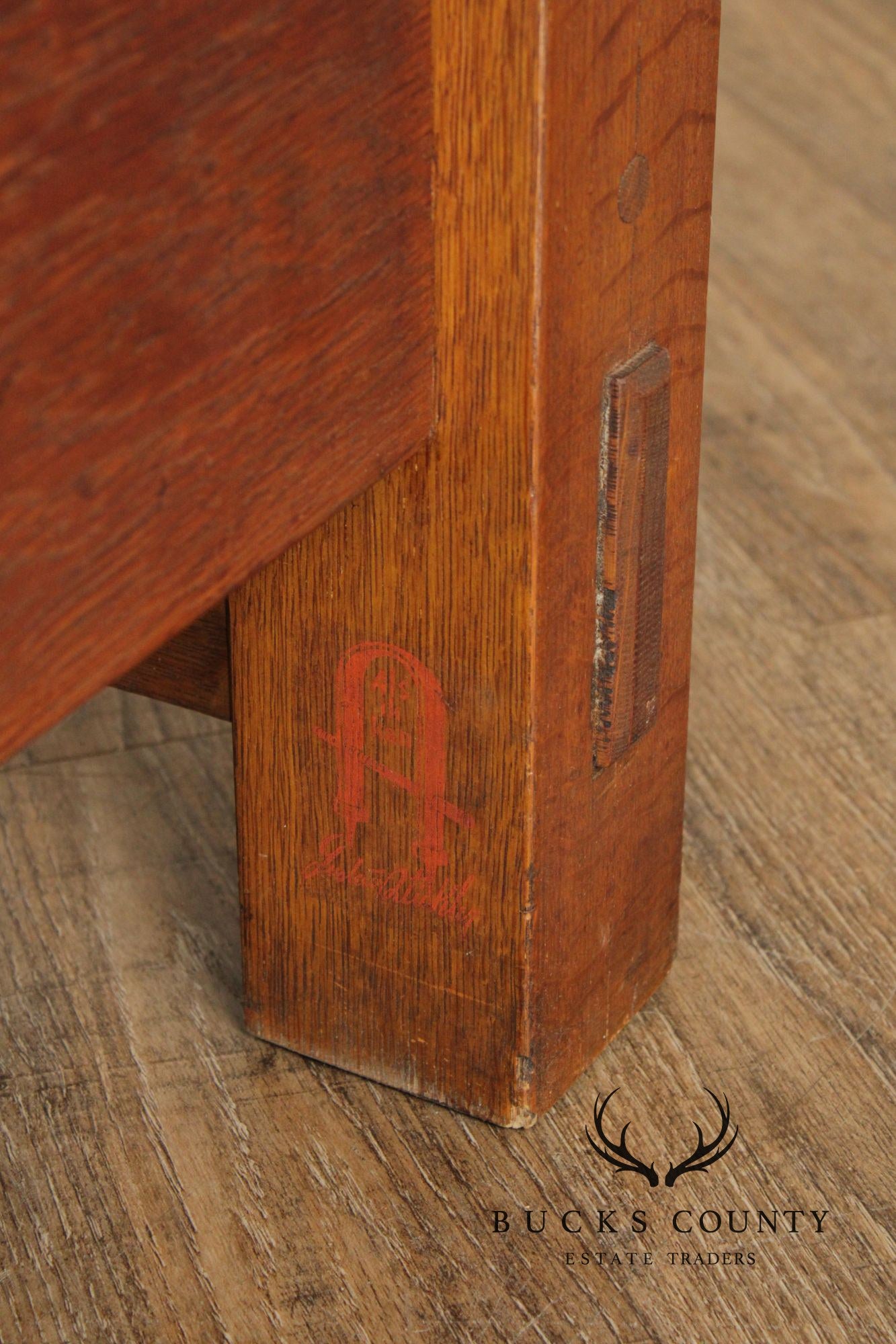 Gustav Stickley Antique Mission Oak and Leather Even-Arm Settle Sofa