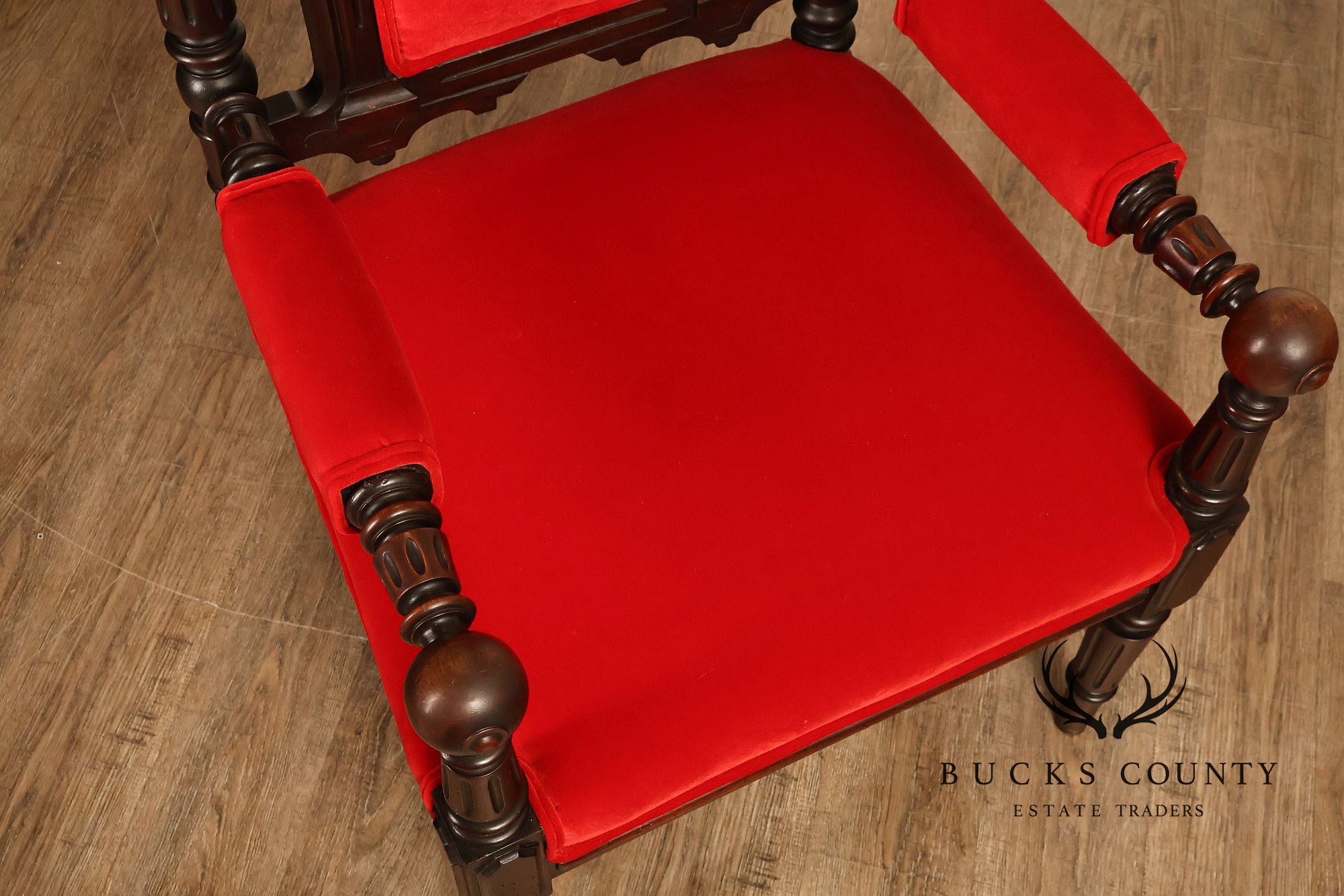 Gothic Revival Walnut Carved Wood Throne Pair Of Armchairs