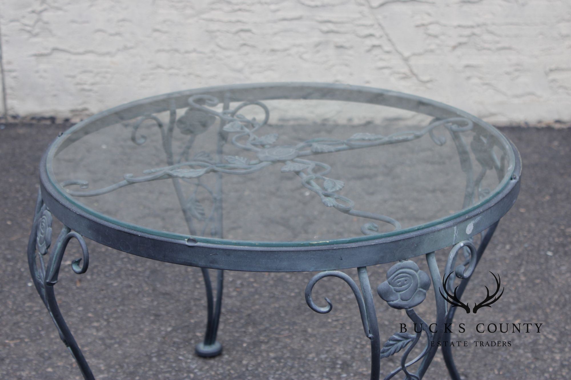 Woodard 'Chantilly Rose' Glass Top Wrought Iron Patio Side Table