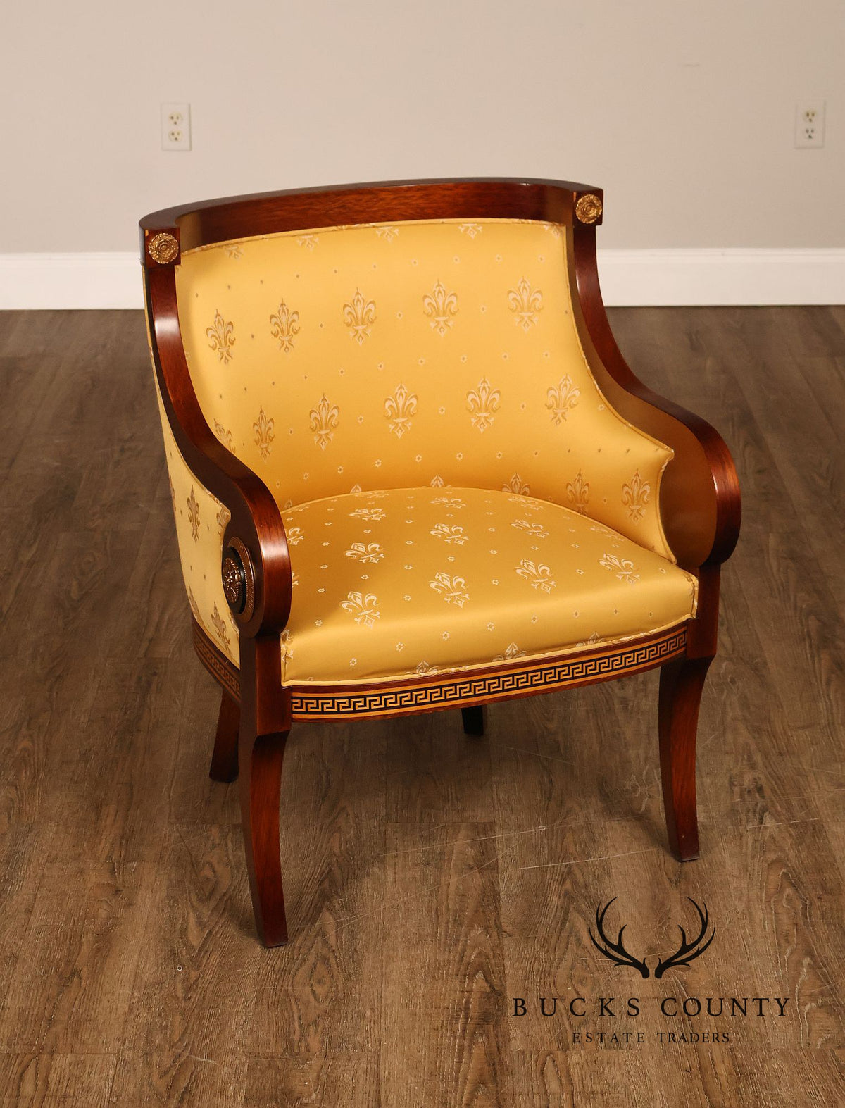 Neoclassical Empire Style Mahogany Barrel Back Armchair