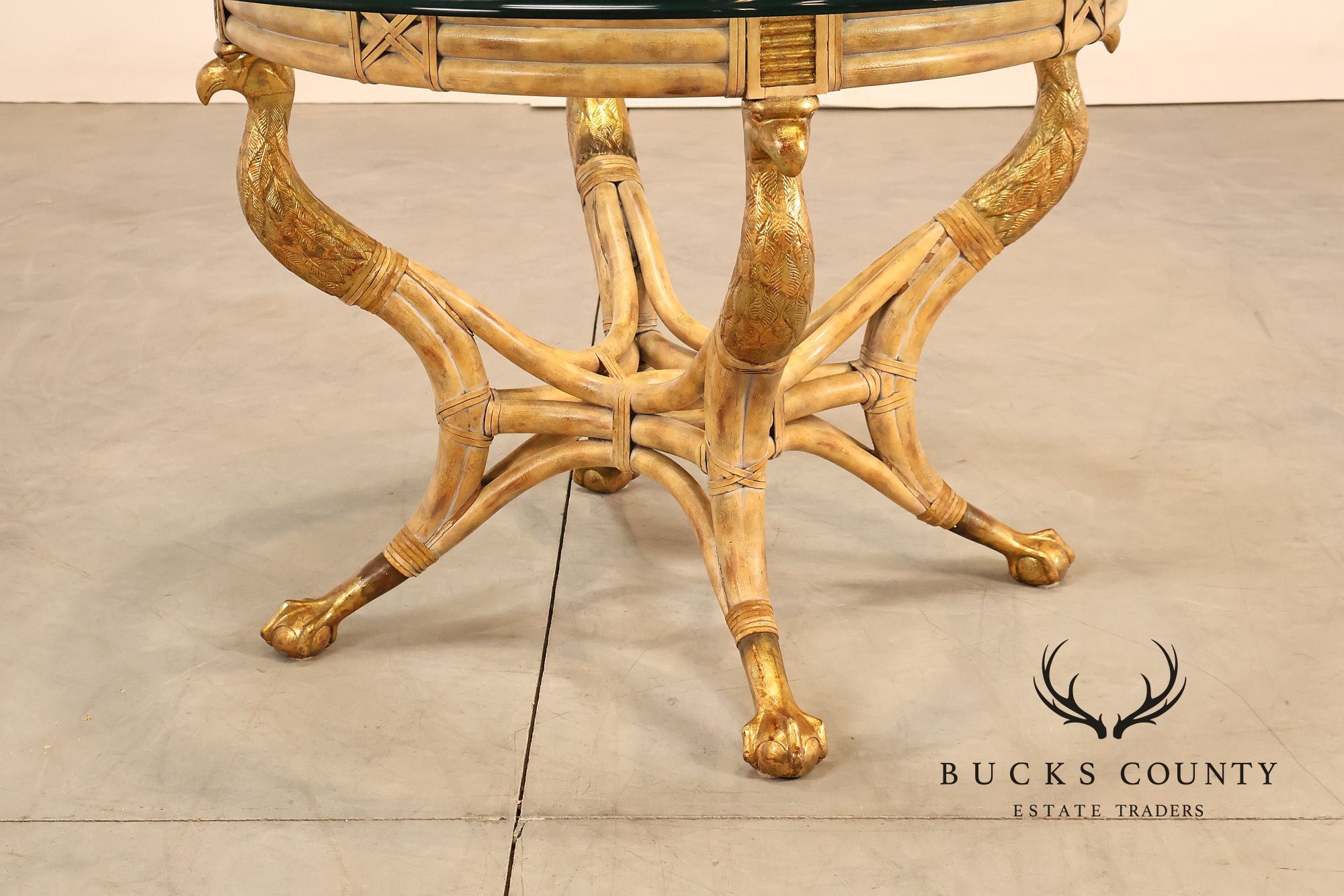 Maitland Smith 48" Round Glass Top Figural Dining Table