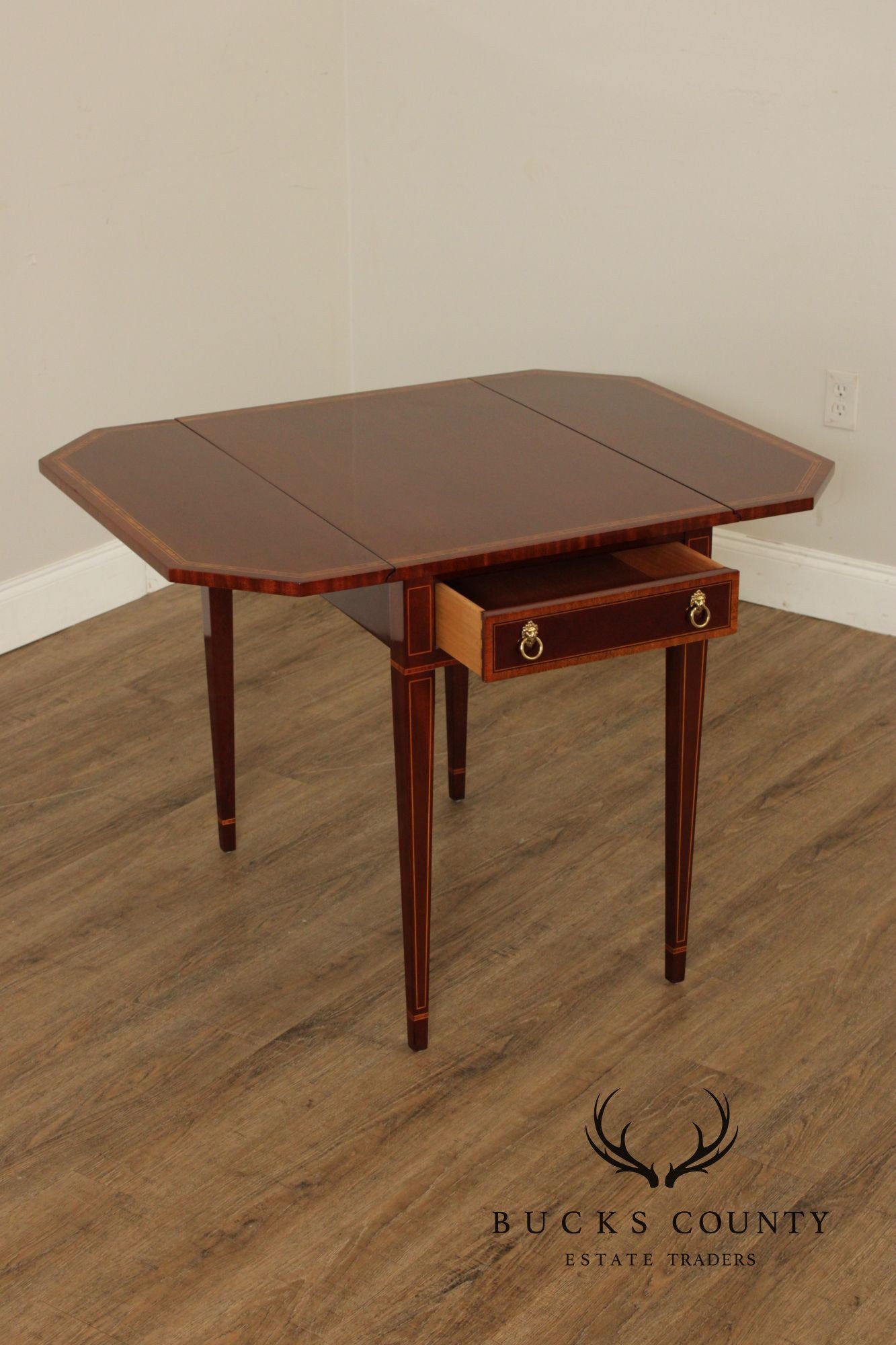 Kindel Federal Style Inlaid Mahogany Drop Leaf Pembroke Side Table