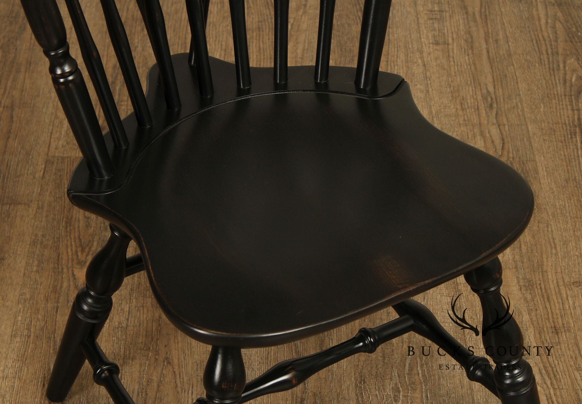 Quality Set Of Eight Black Painted Windsor Dining Chairs