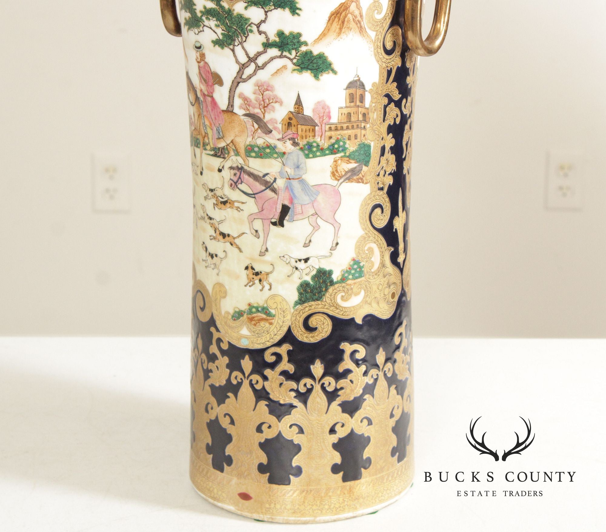 Vintage Chinese Pair of Satsuma Floor Vases