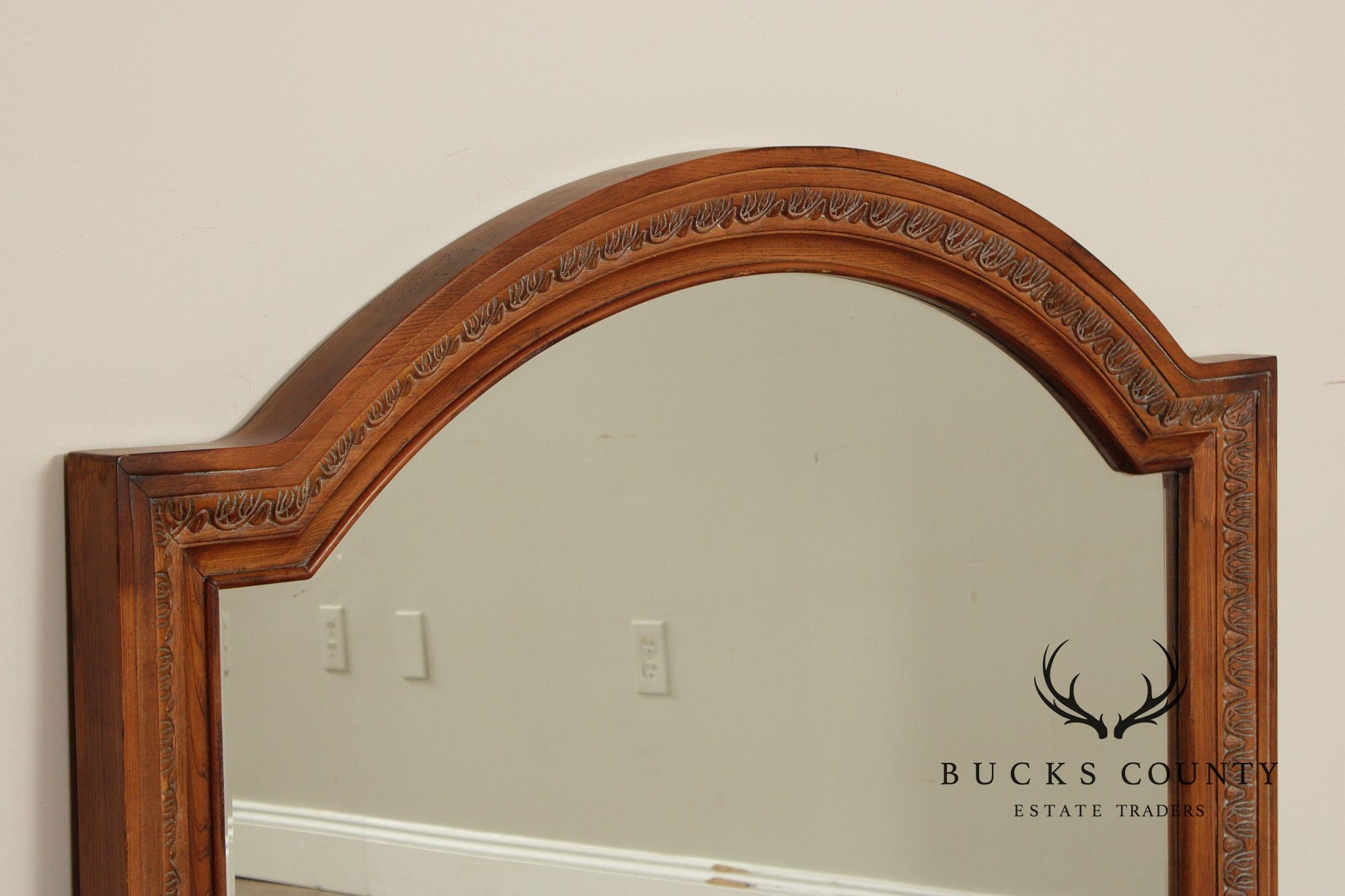 Tuscan Style Carved Oak Frame Arched Wall Mirror
