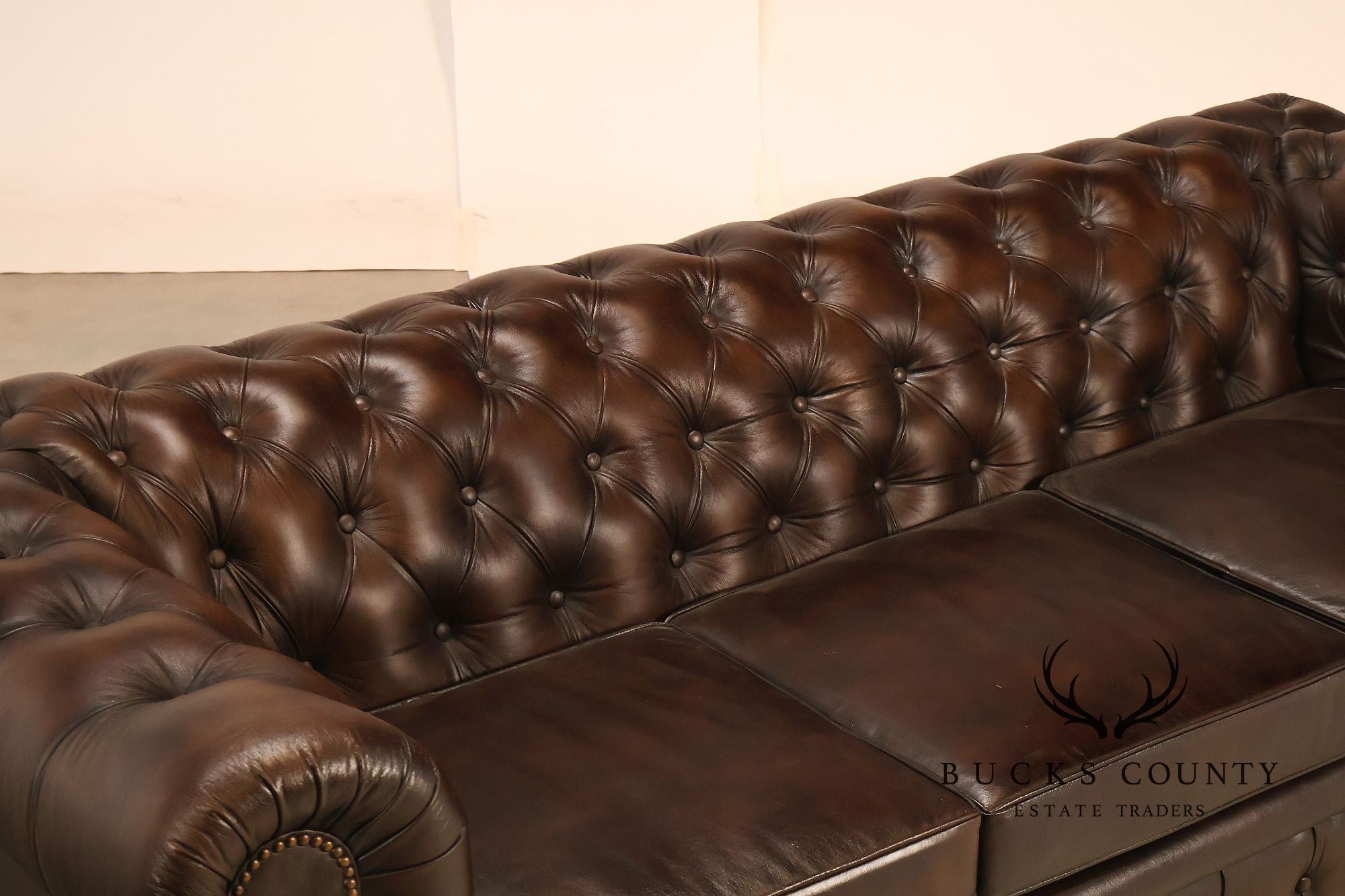 Chesterfield Style 7 Foot Espresso Brown Tufted Leather Sofa