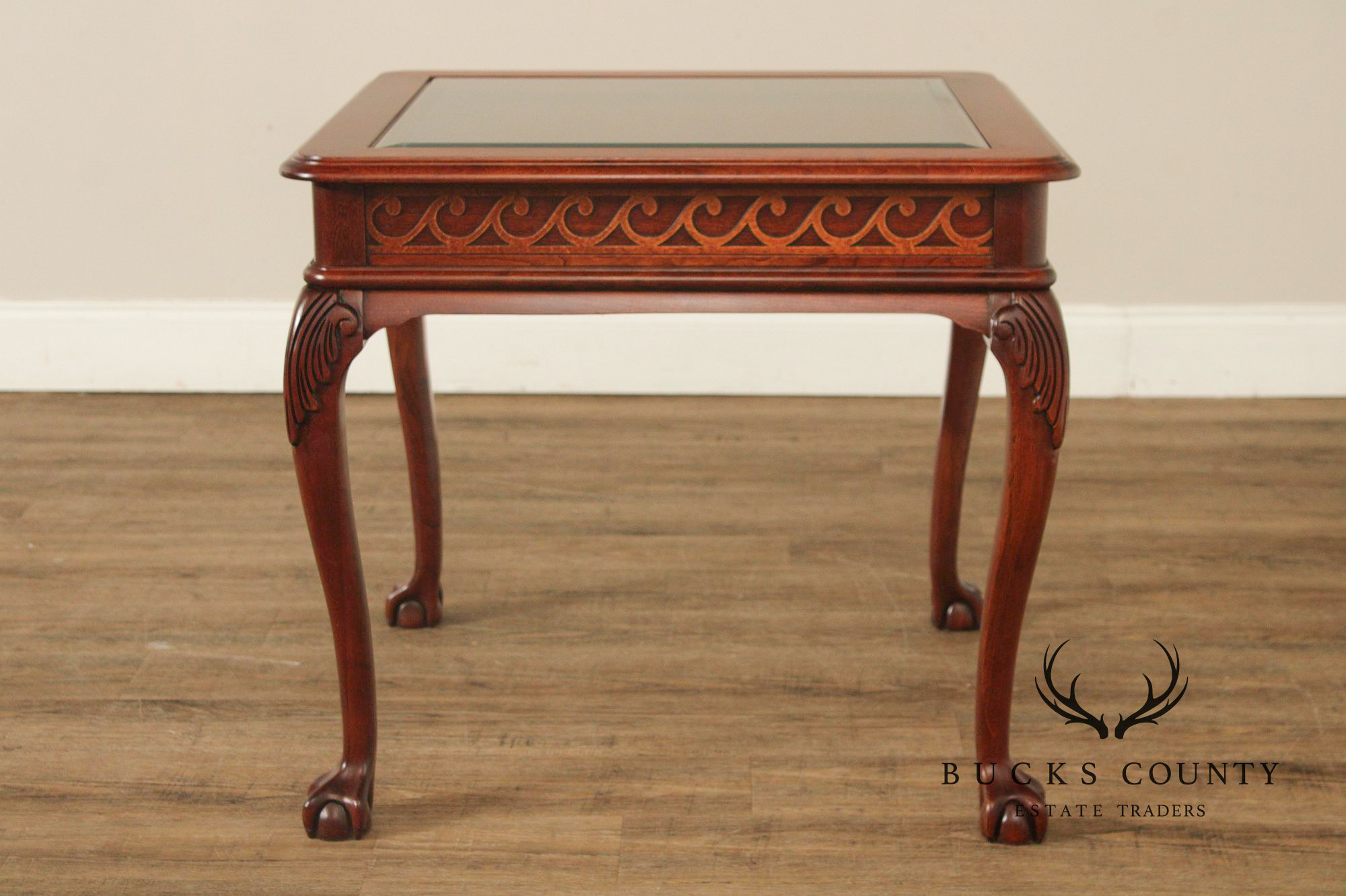 Georgian Style Glass Top Cherry Side Table