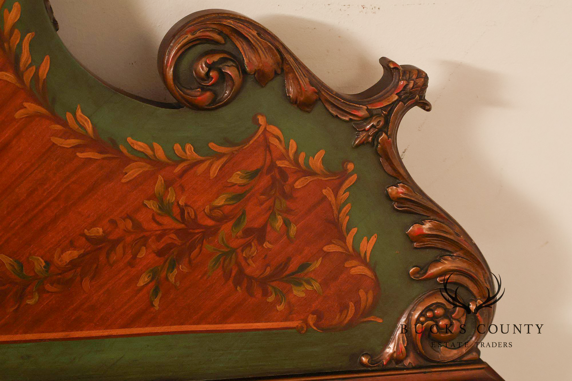 Edwardian Paint Decorated Satinwood Twin Headboard