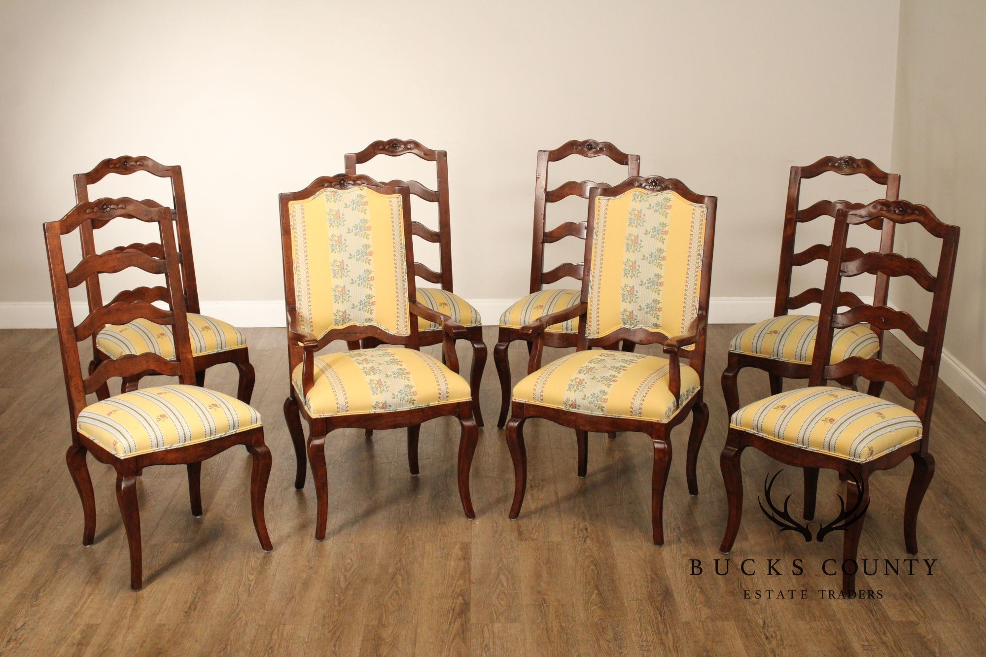 Guy Chaddock French Country Style Set Of Eight Ladder Back Dining Chairs