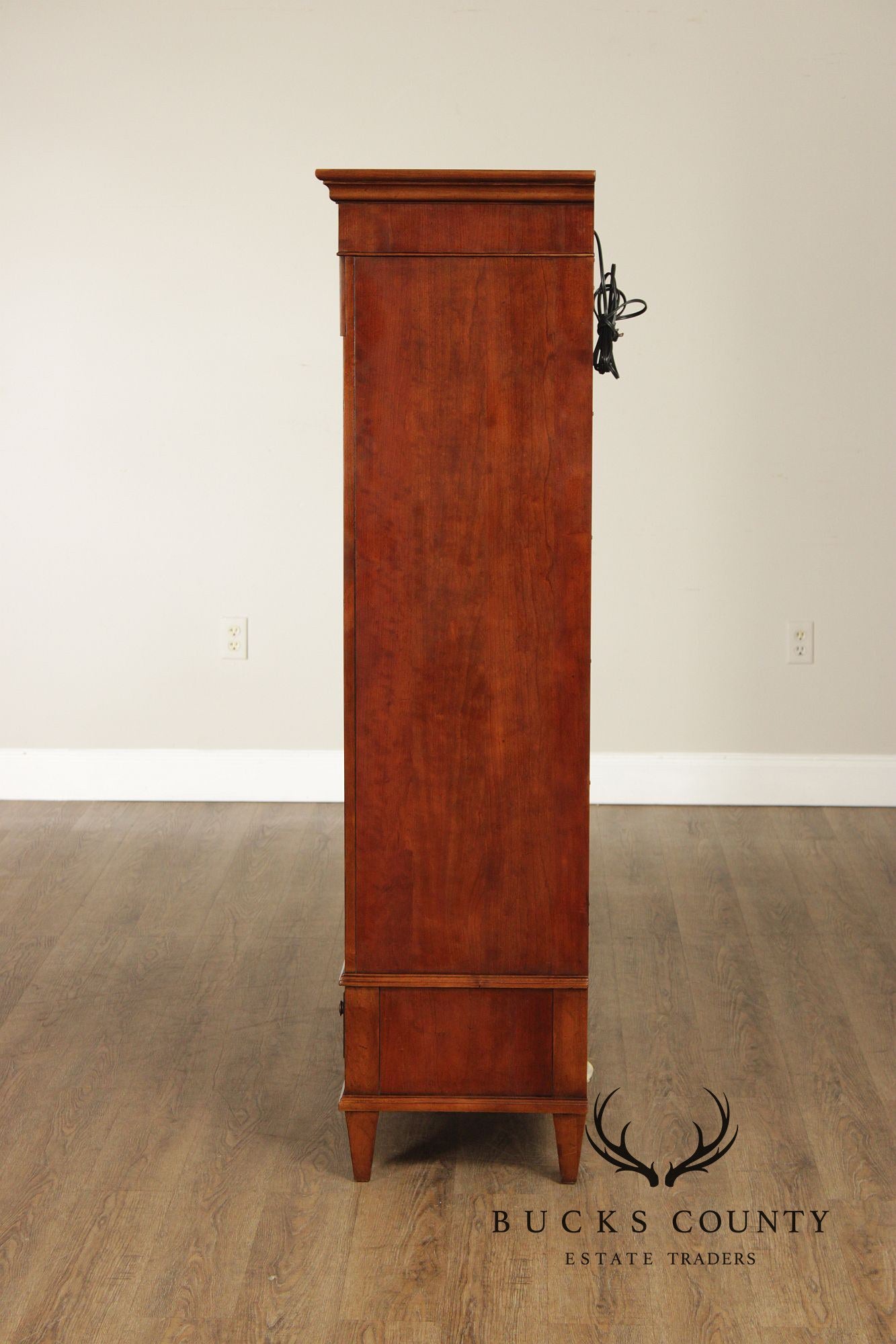 Ethan Allen Traditional Style Lighted Sliding Door Bookcase Display Cabinet