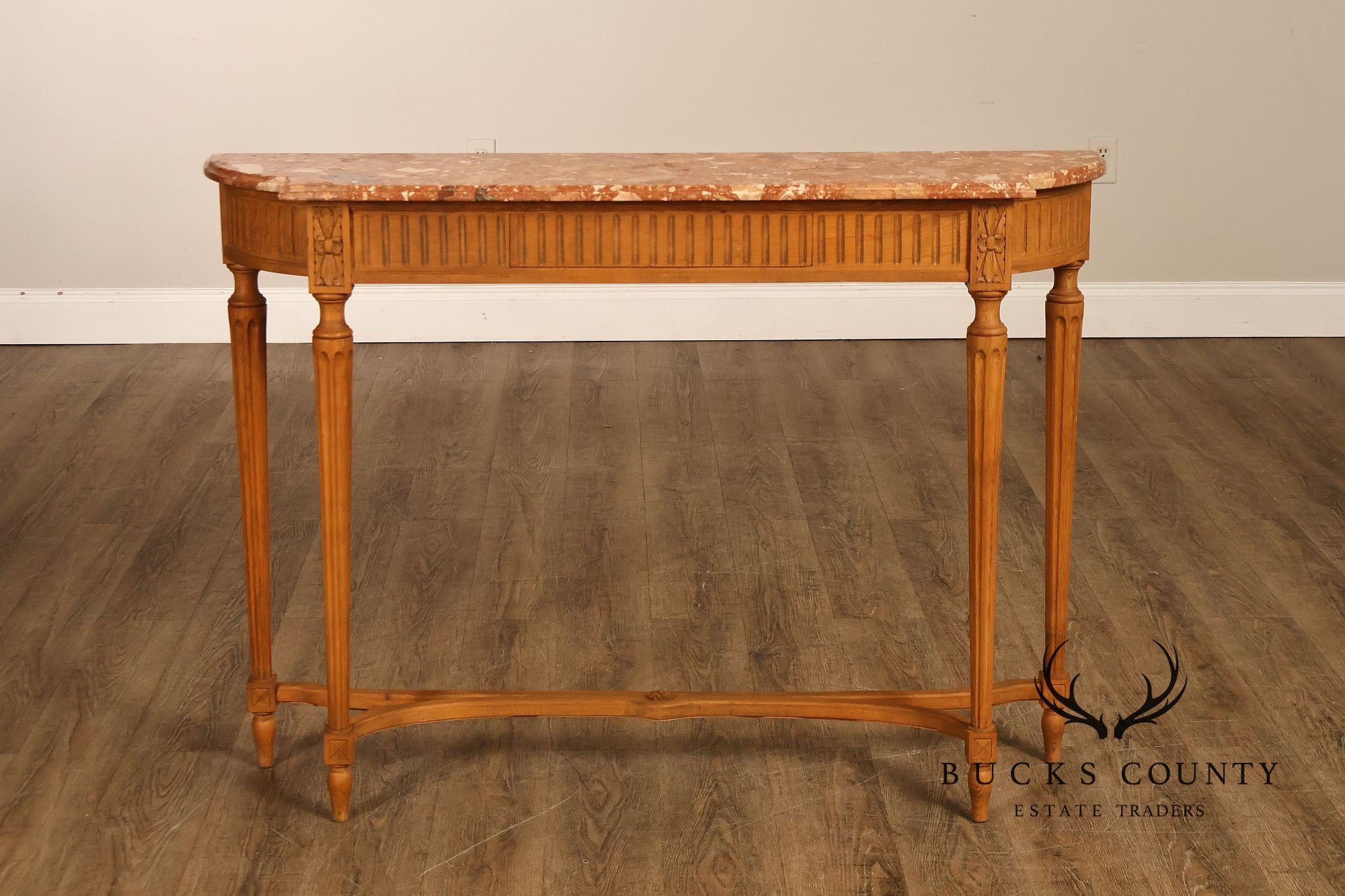 French Louis XVI Style Marble Top Narrow Console