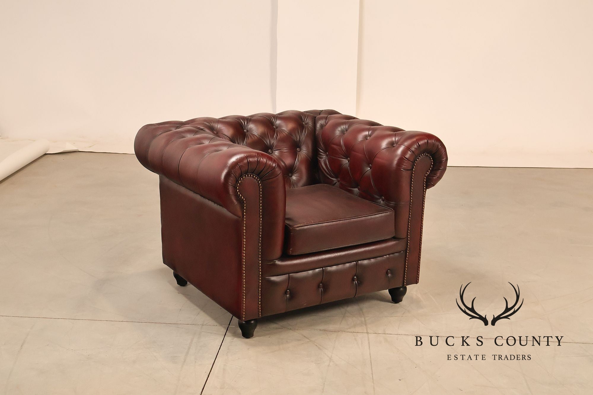 Chesterfield Style Pair of Oxford Red Leather Club Chairs