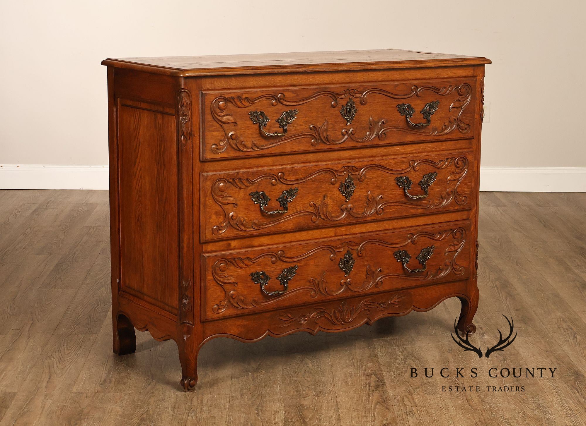 French Louis XV Style Carved Oak Chest Of Drawers