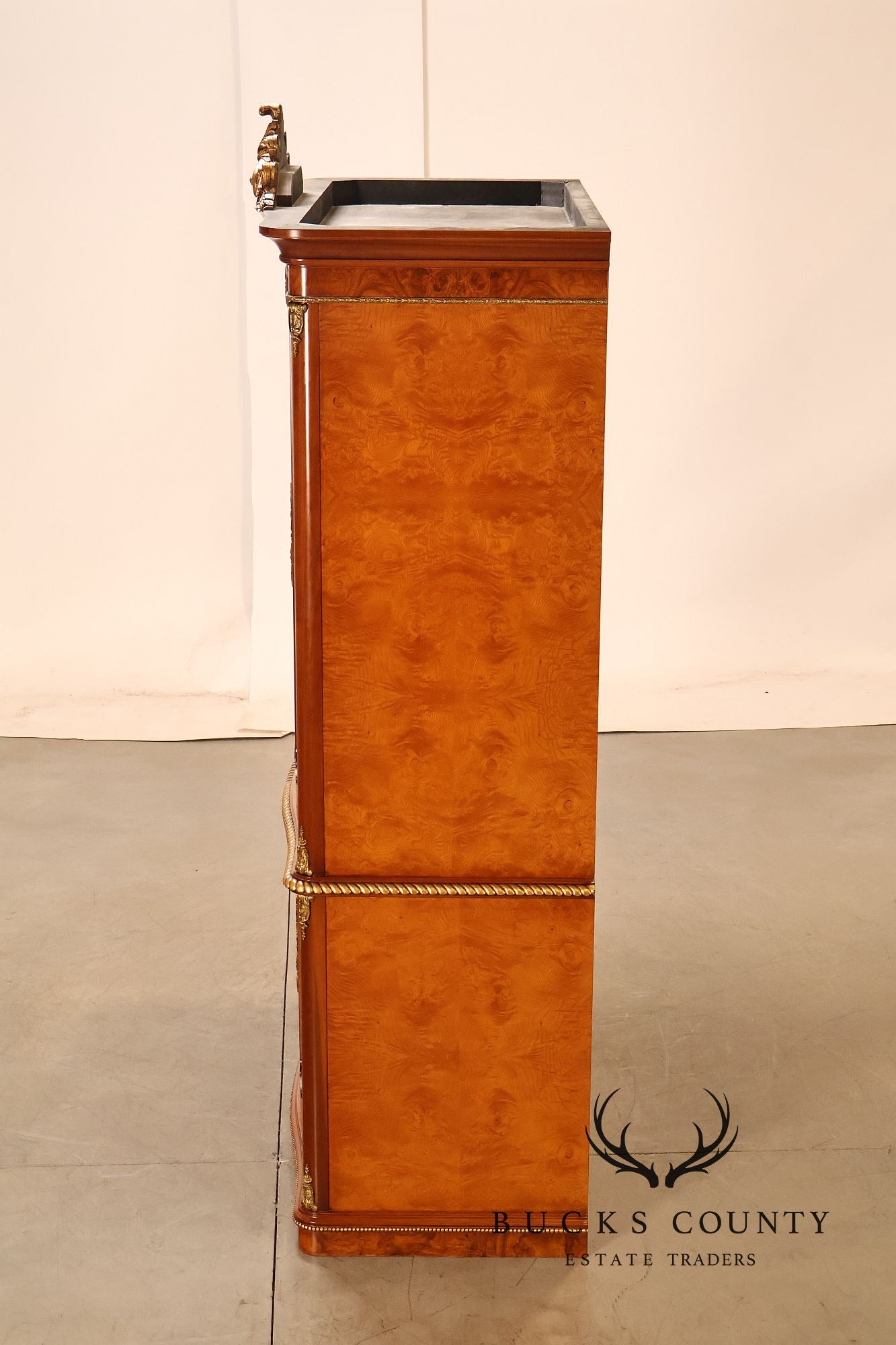 French Louis XV Style Burl Walnut Linen Closet Armoire