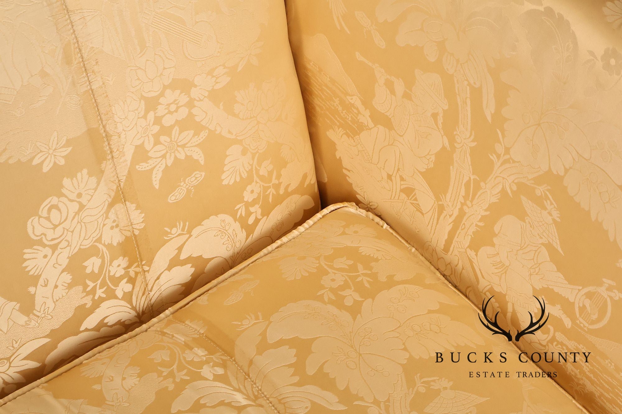 Southwood Federal Style Mahogany Frame Damask Upholstered Sofa