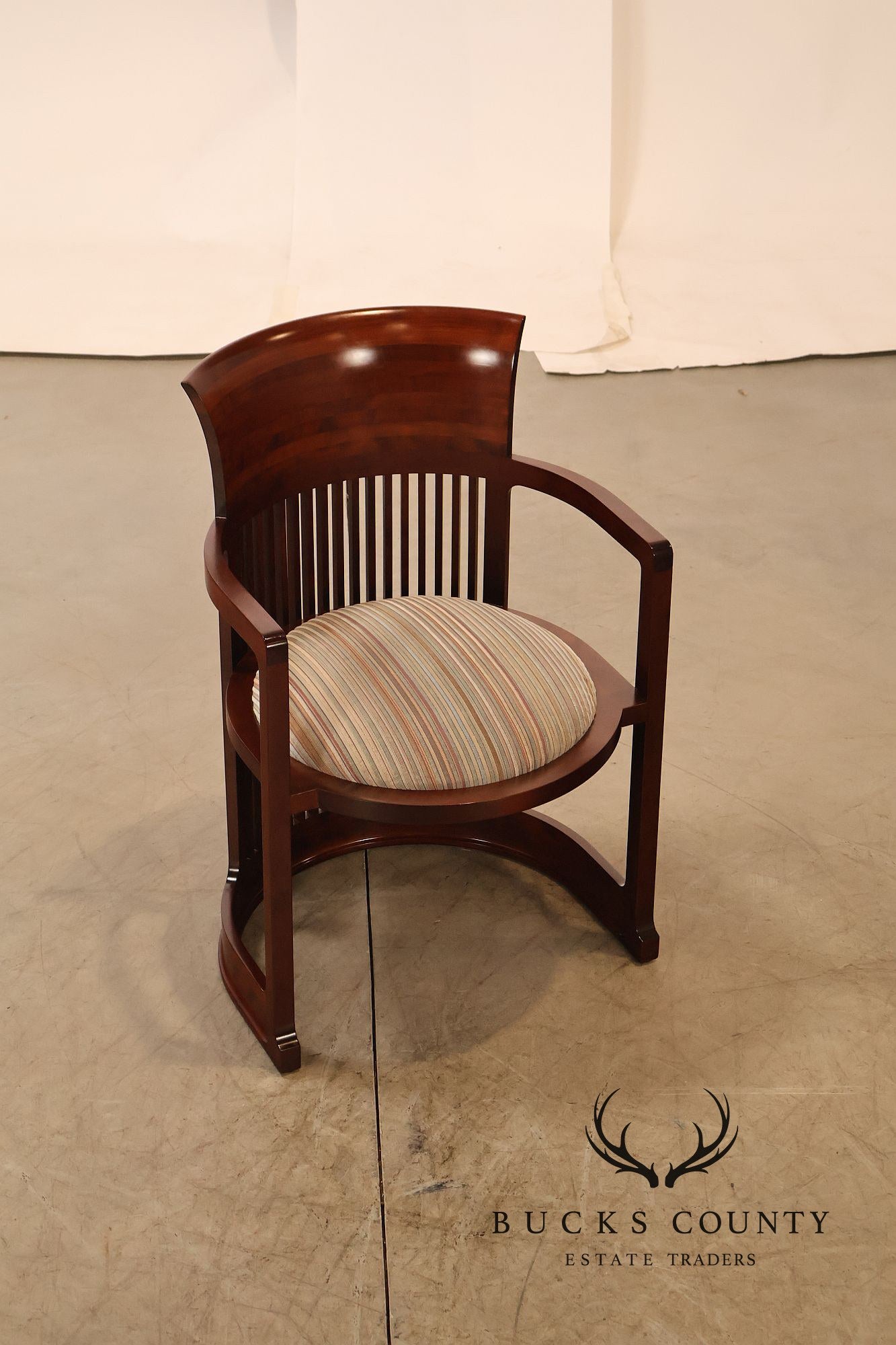 Cassina Frank Lloyd Wright Model 606 Set Of Six Cherry Barrel Dining Armchairs