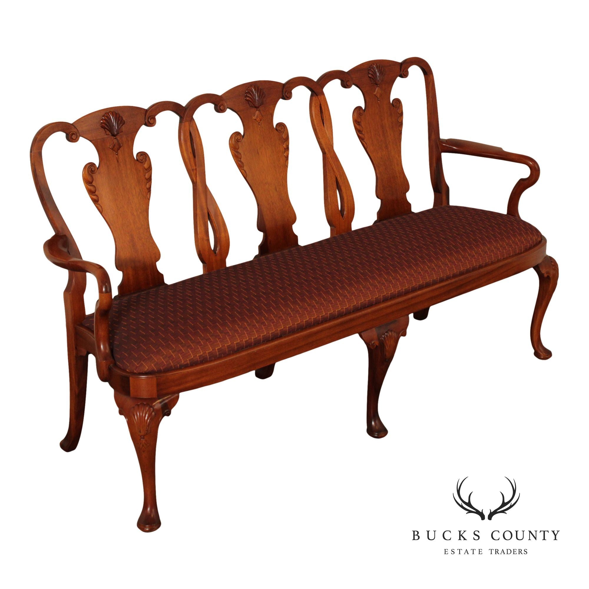 Georgian Furnishing Co. Queen Anne Style Mahogany Triple Back Settee