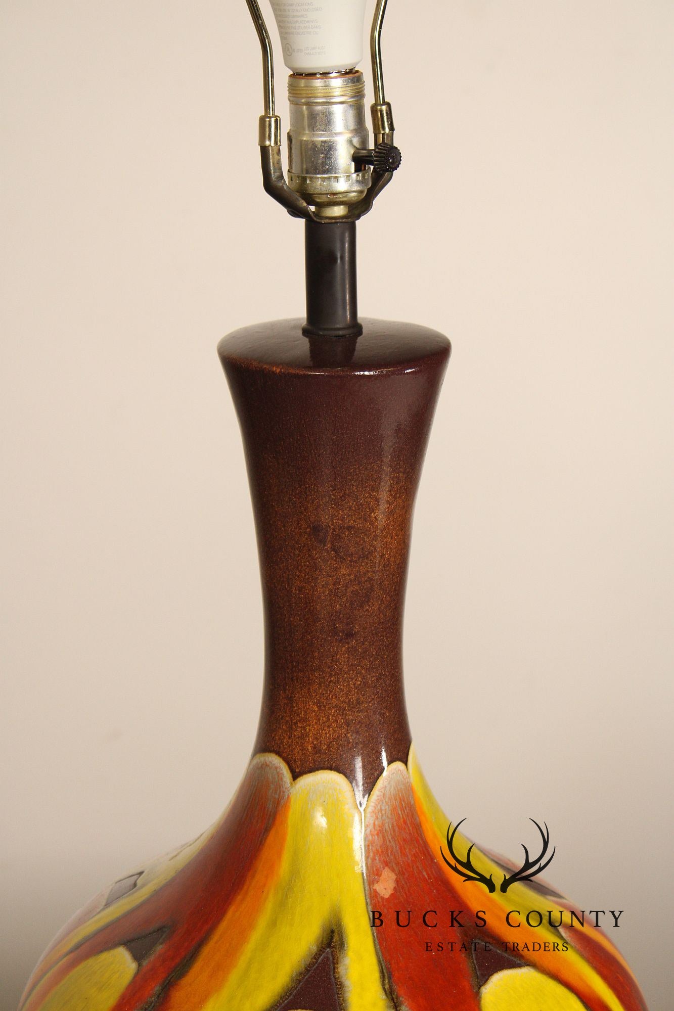 Mid Century Modern Pair of Drip Glazed Porcelain Table Lamps