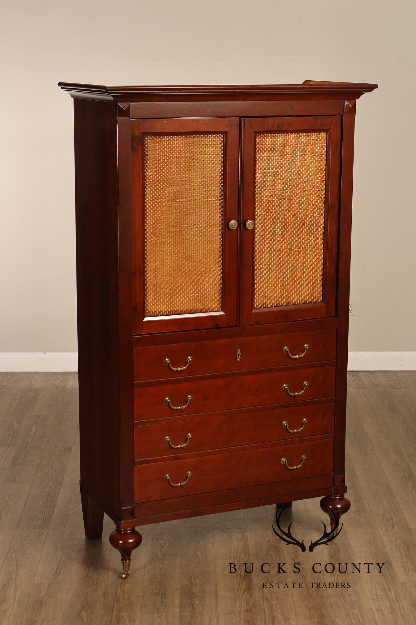 Grange French Louis Philippe Cherry Cane Door Armoire Cabinet