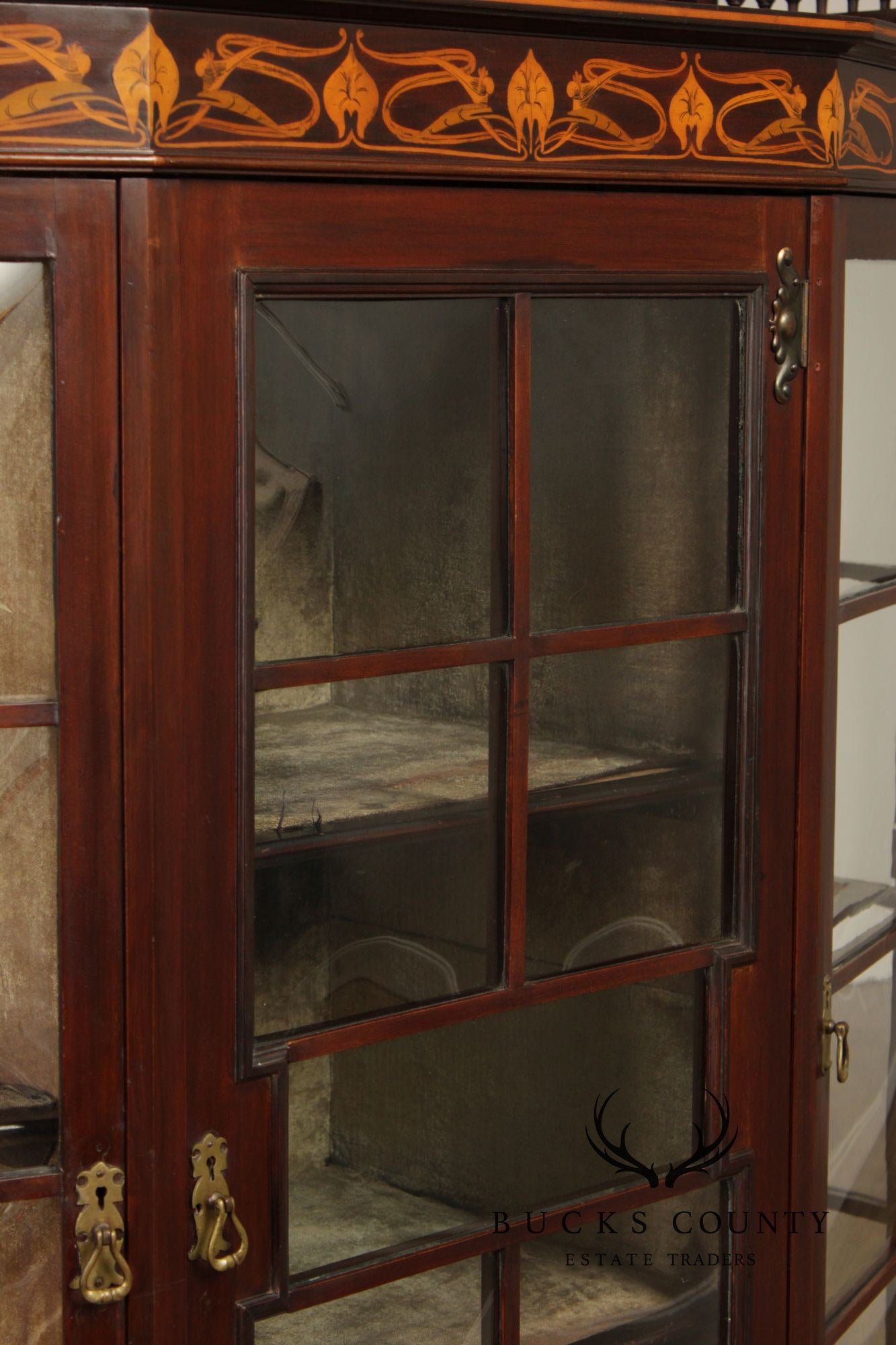 Art Nouveau Antique Inlaid Mahogany Display Case