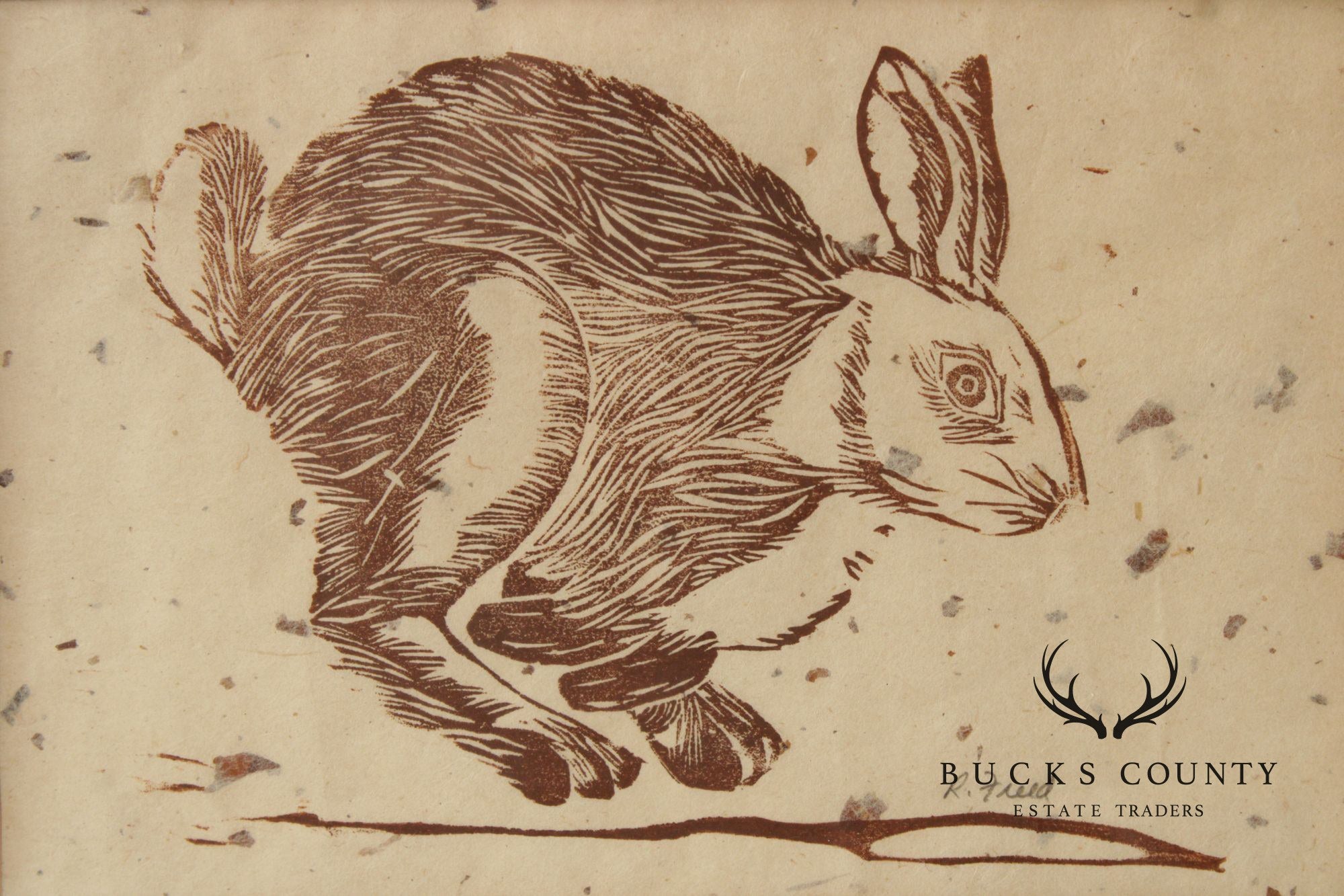 R. Freed Framed Linocut, Running Hare