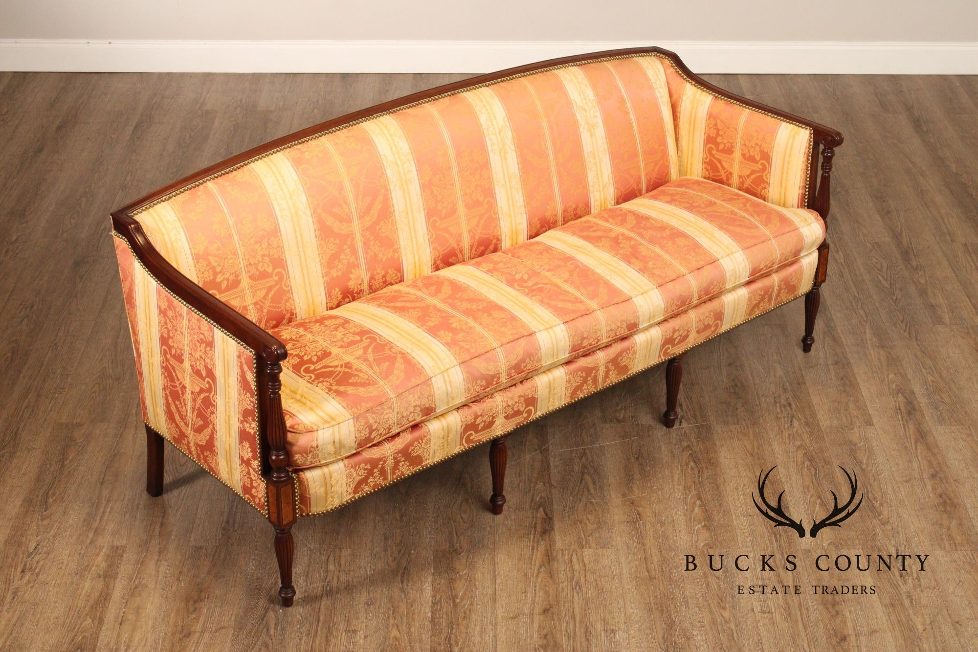 Sheraton Style Carved Mahogany and Down Sofa