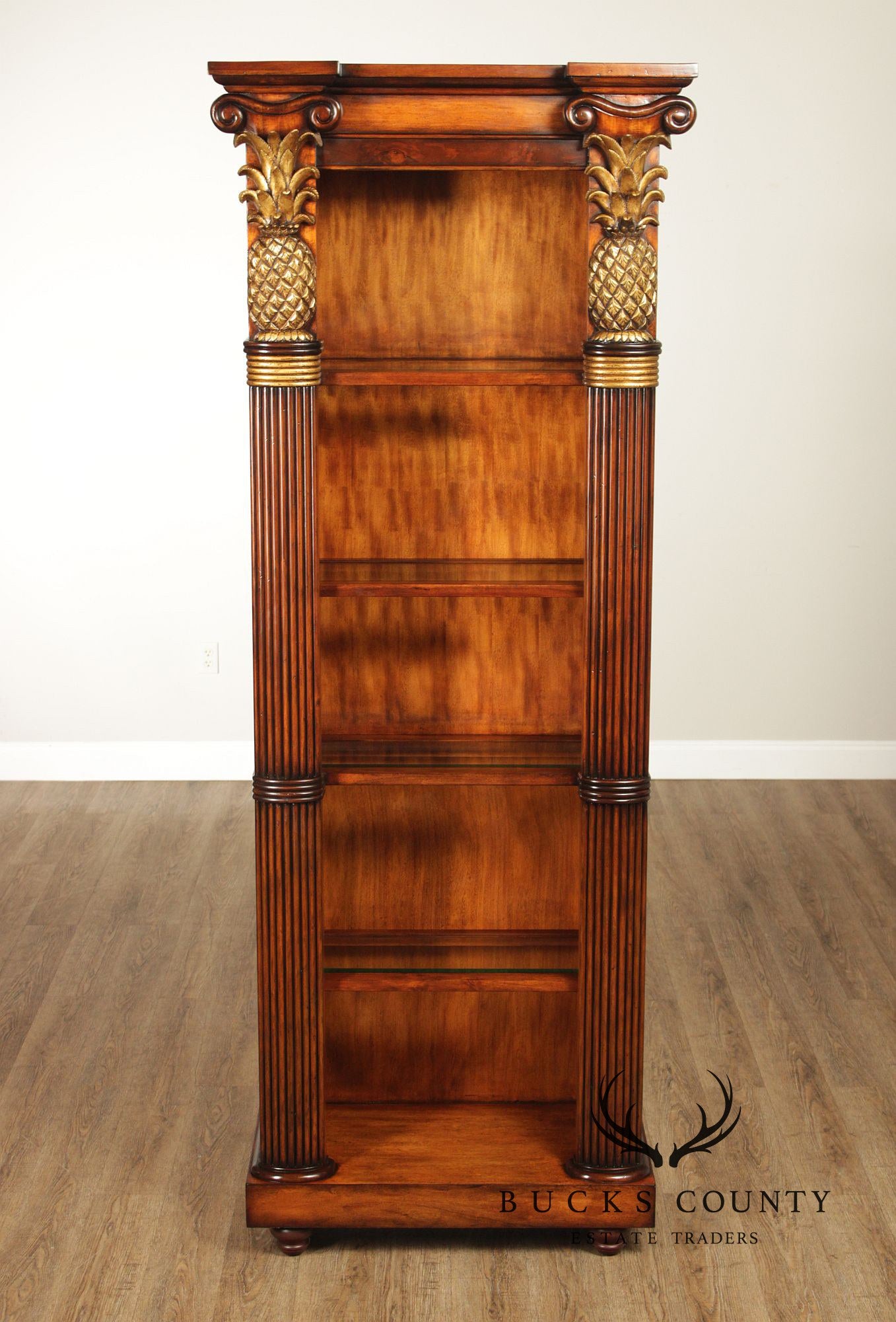 Century Furniture Pair Of Pineapple Carved Lighted Library Bookcases