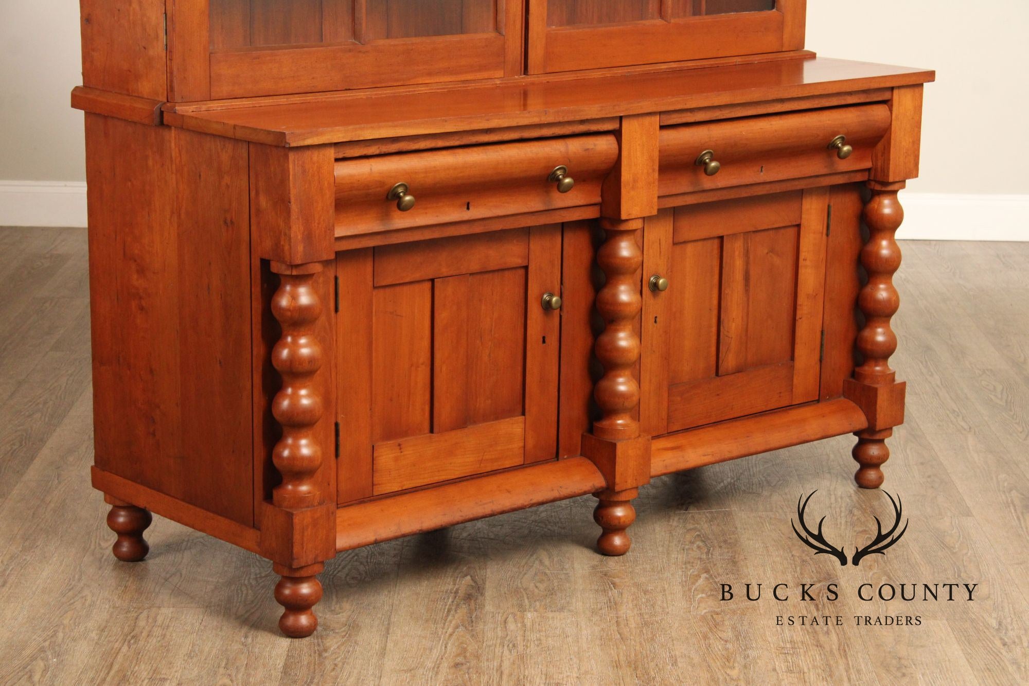 Antique American Empire Large Cherry Stepback Bookcase