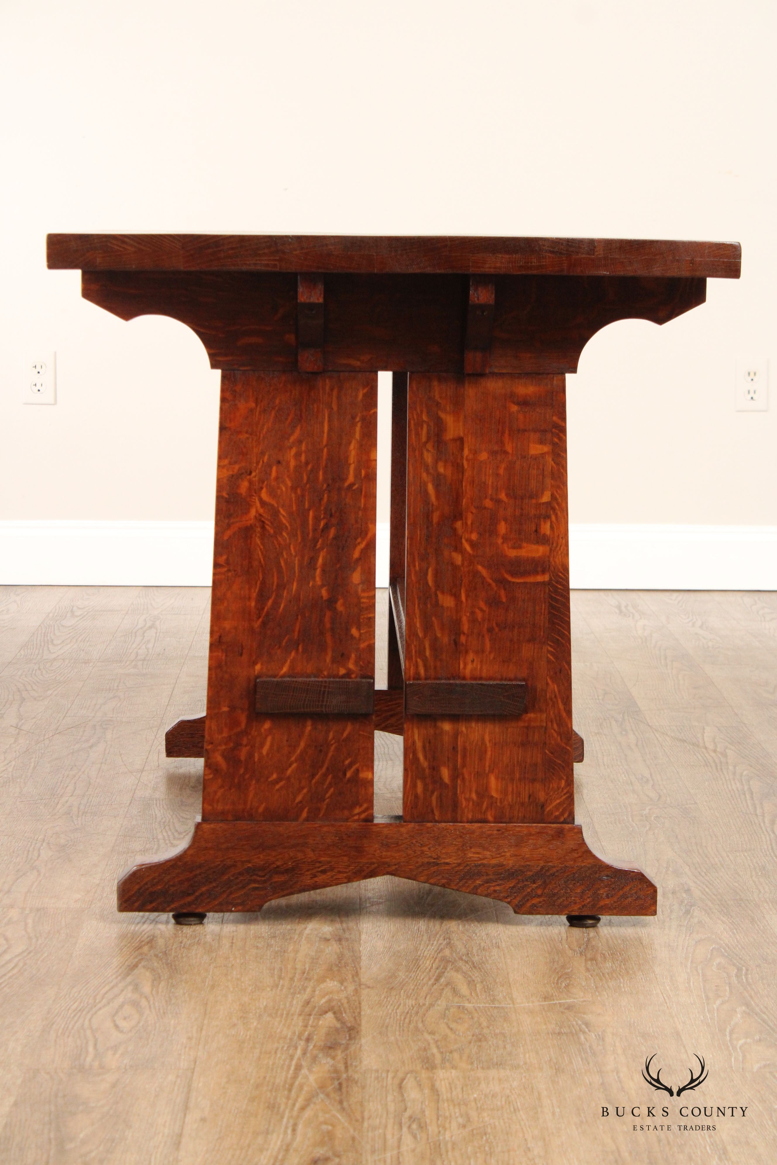Antique Mission Oak Library Trestle Library Table