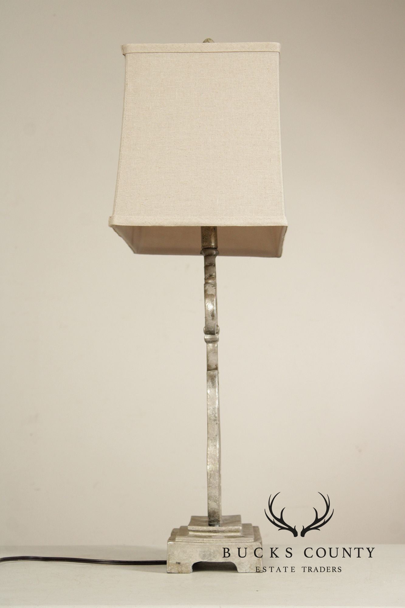 Traditional Pair of Silver Painted Table Lamps