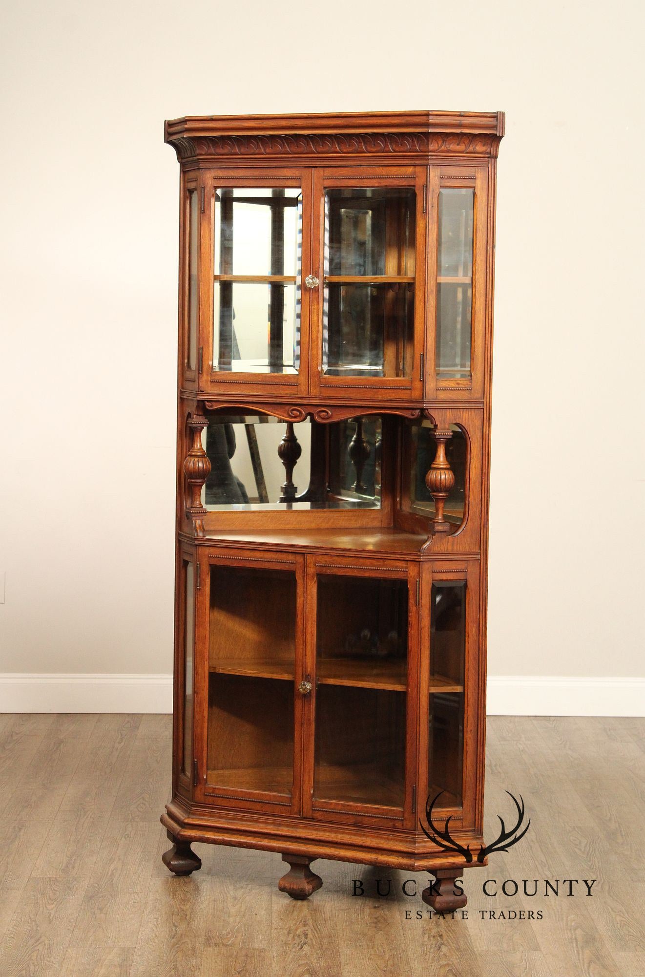 Antique Victorian Oak Corner China Cabinet