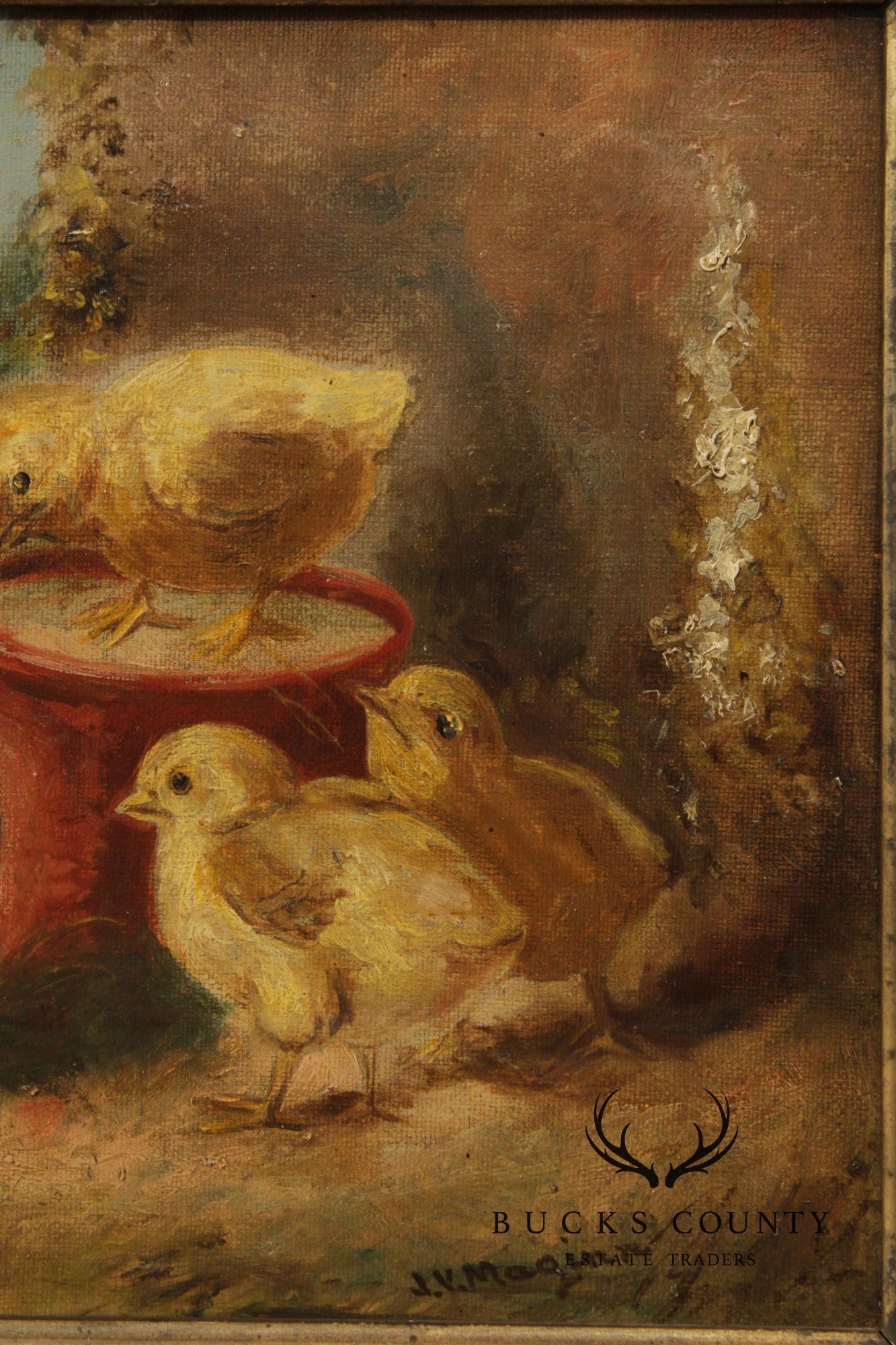 James Vincent Maginn Framed Painting, A Brood of Baby Chickens