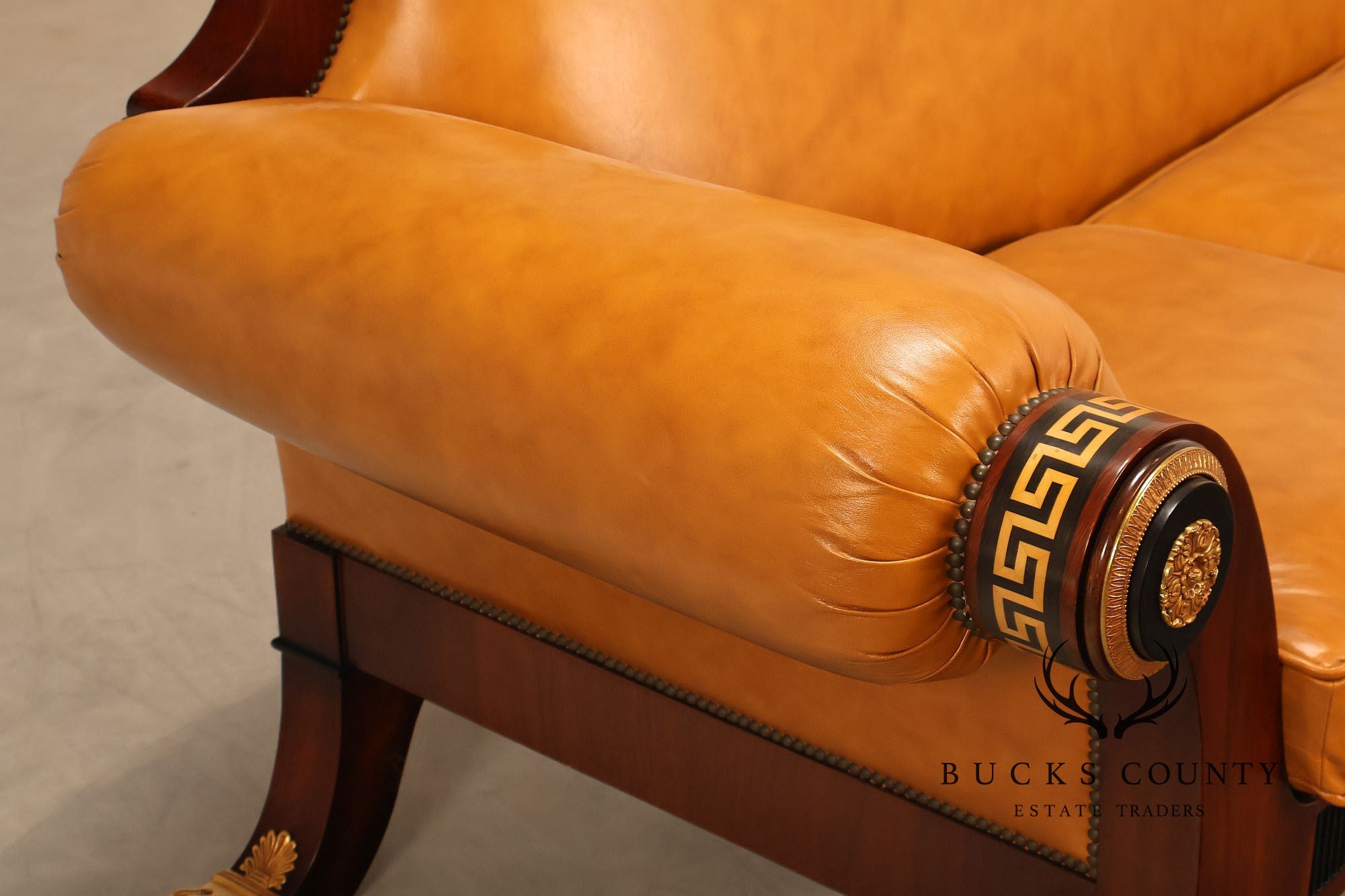 Empire Style Sofa Mahogany And Leather Sofa With Gilt Bronze Mounts