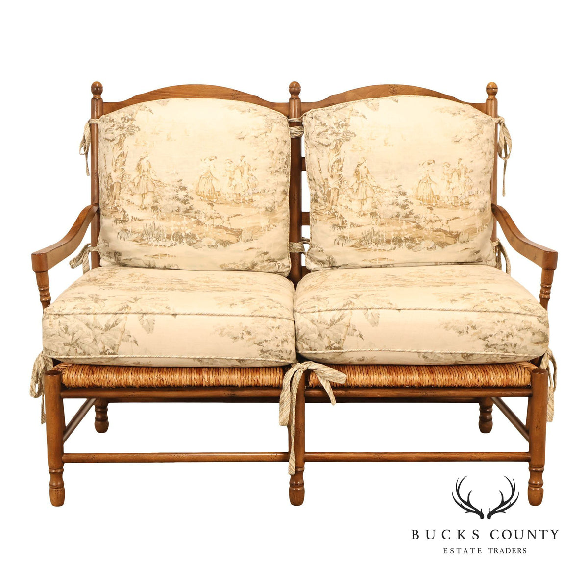 French Country Style Ladder Back Rush Seat Settee