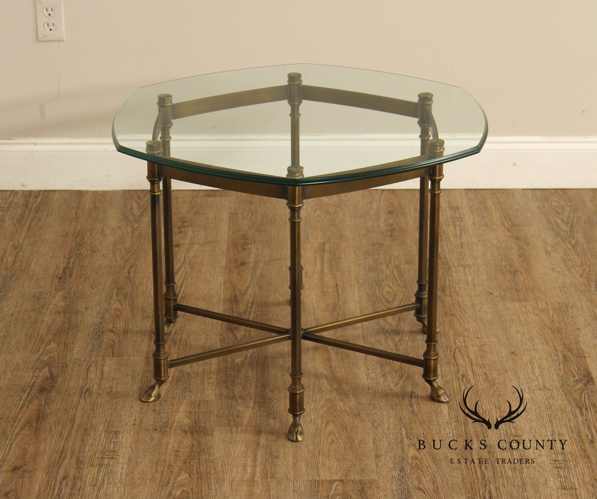 Hollywood Regency Vintage Italian Pair of Glass Top Brass Side Tables