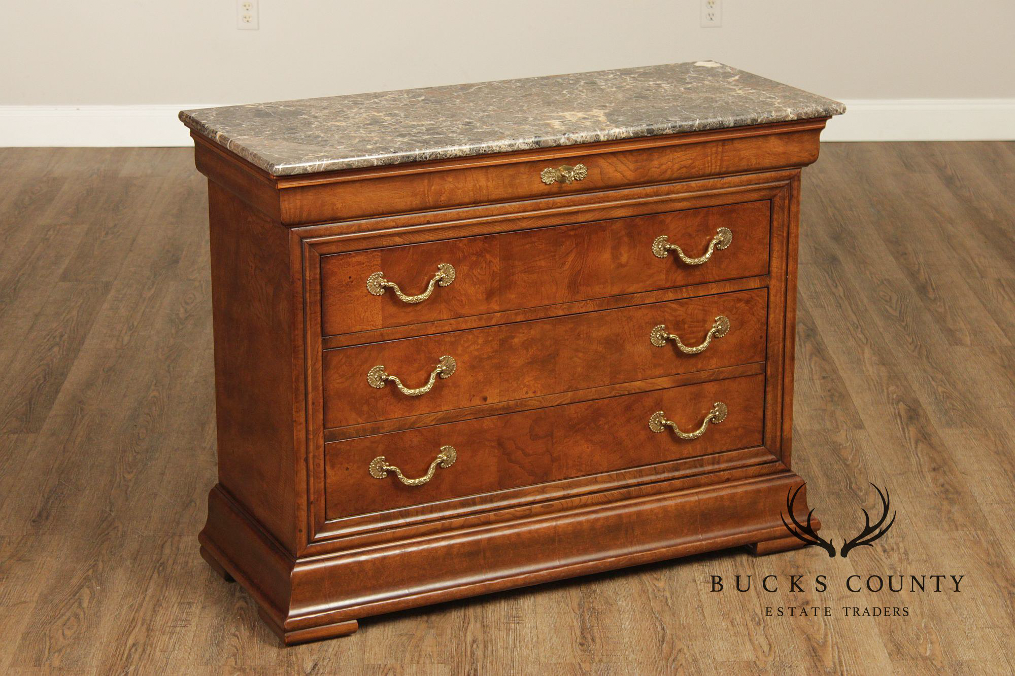 Henredon 'Charles X' Pair of Marble Top Chests