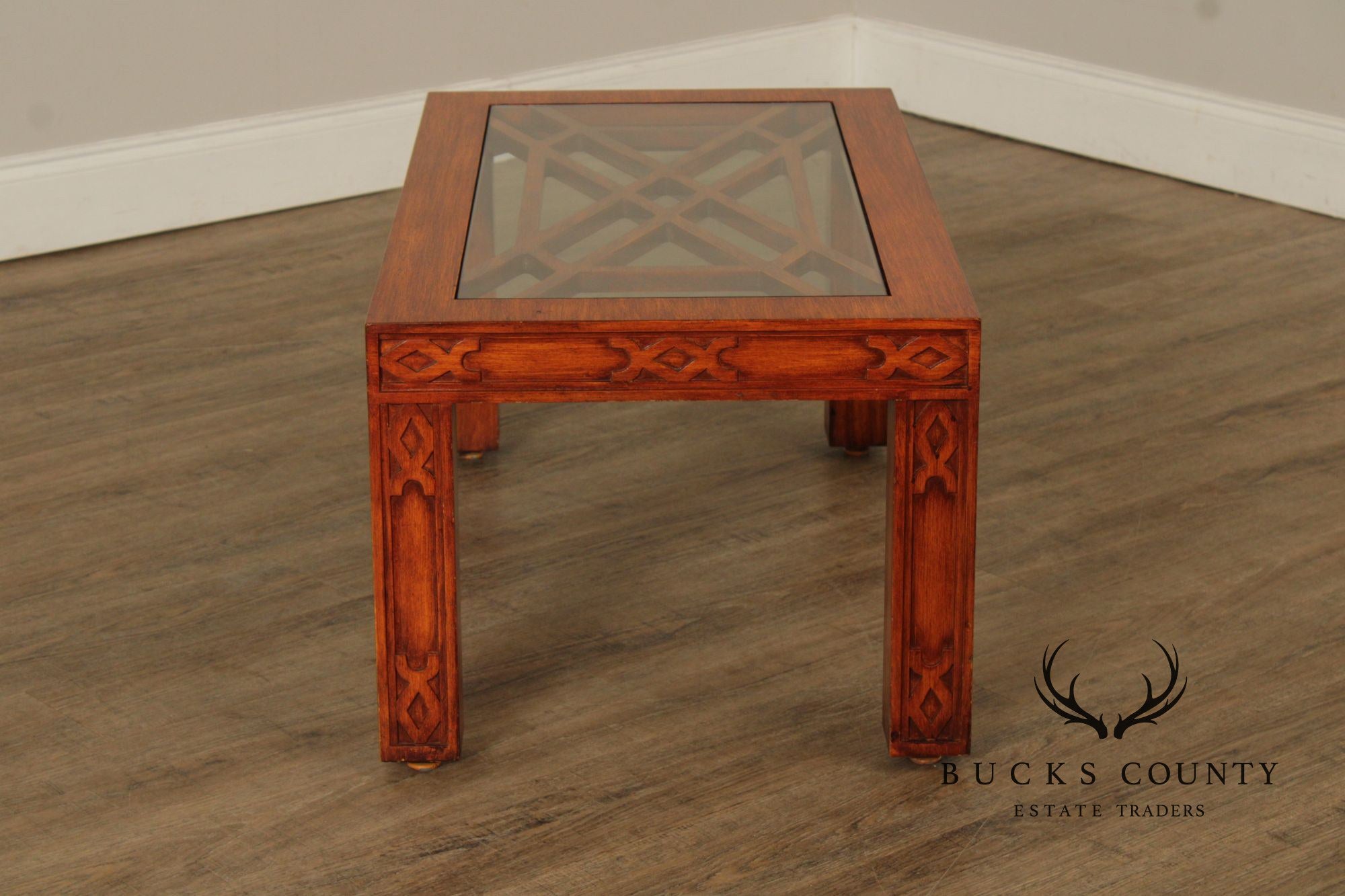 Chinese Chippendale Style Glass Top Coffee Table