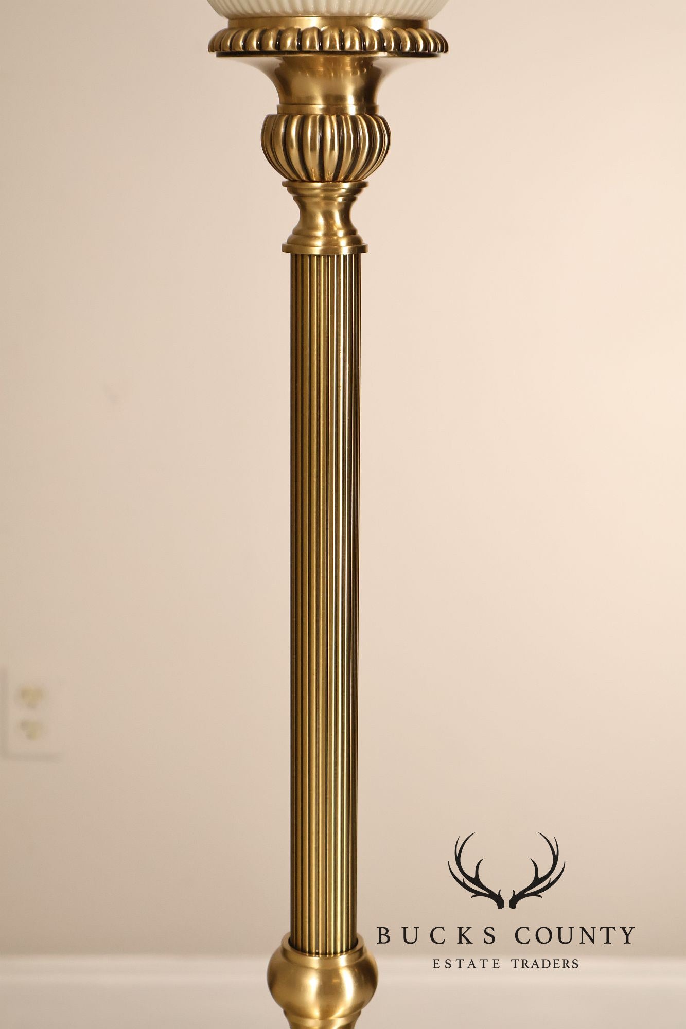 Lenox For Quoizel Pair of Brass and Porcelain Tall Table Lamps