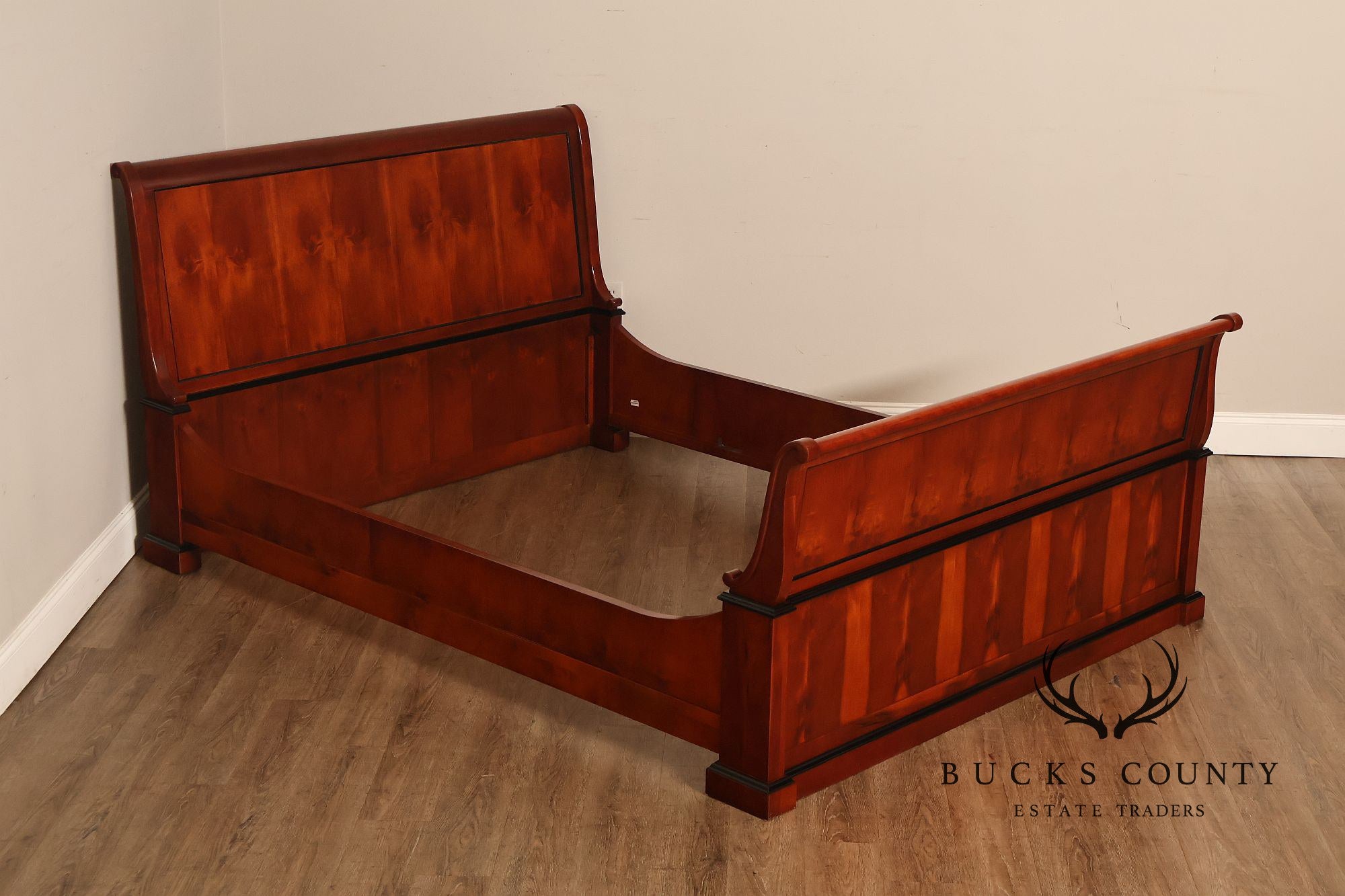 Century Furniture Biedermeier Style Yew Wood Queen Sleigh Bed