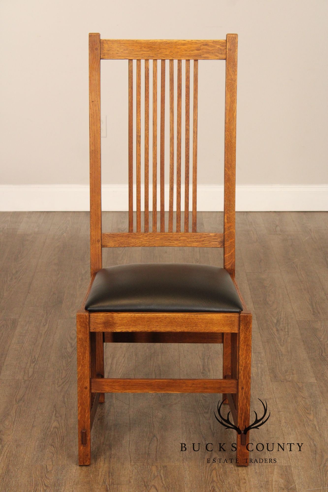 Stickley Mission Collection Set Of Eight Oak Spindle Back Dining Chairs