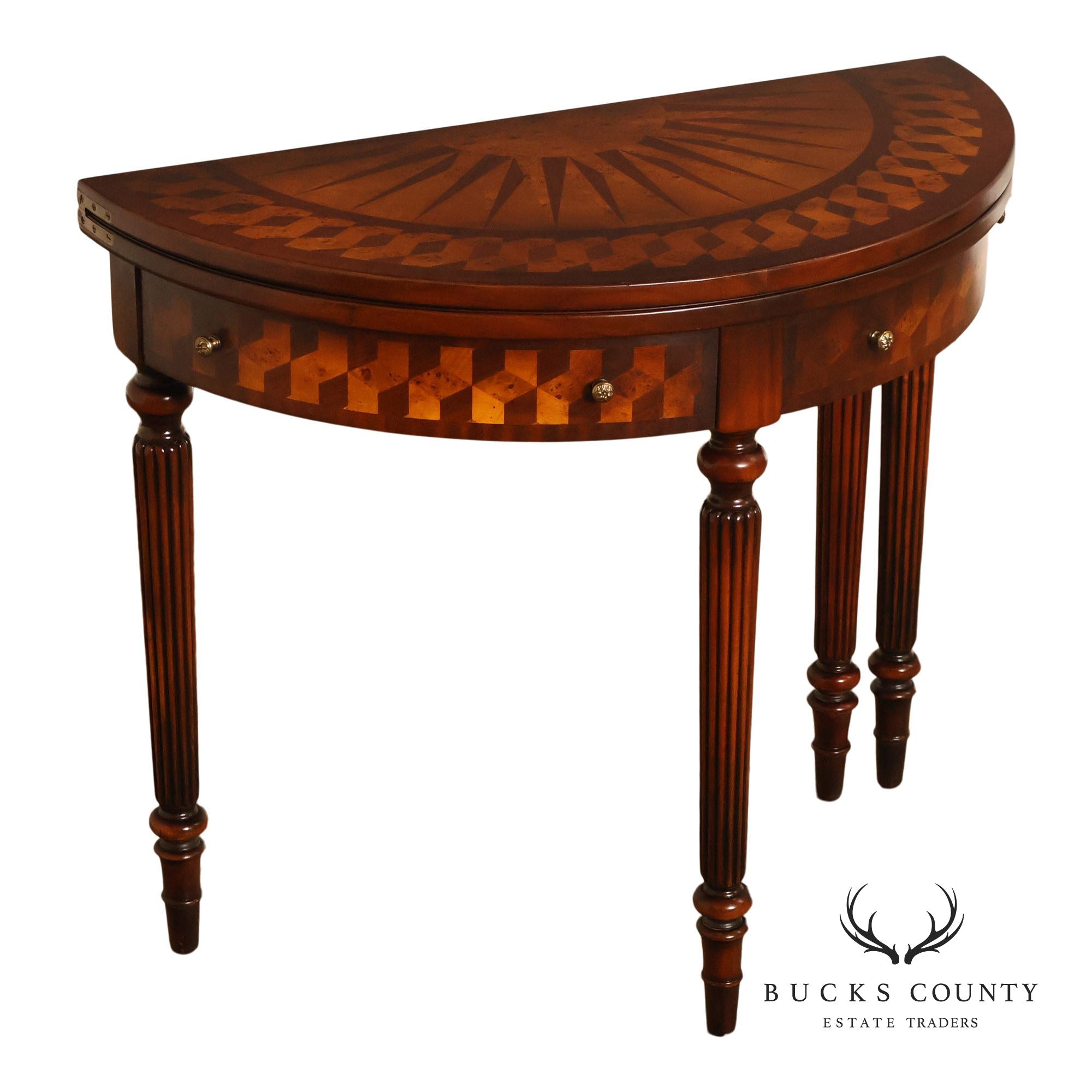 Maitland Smith Inlaid Demilune Console Games Table
