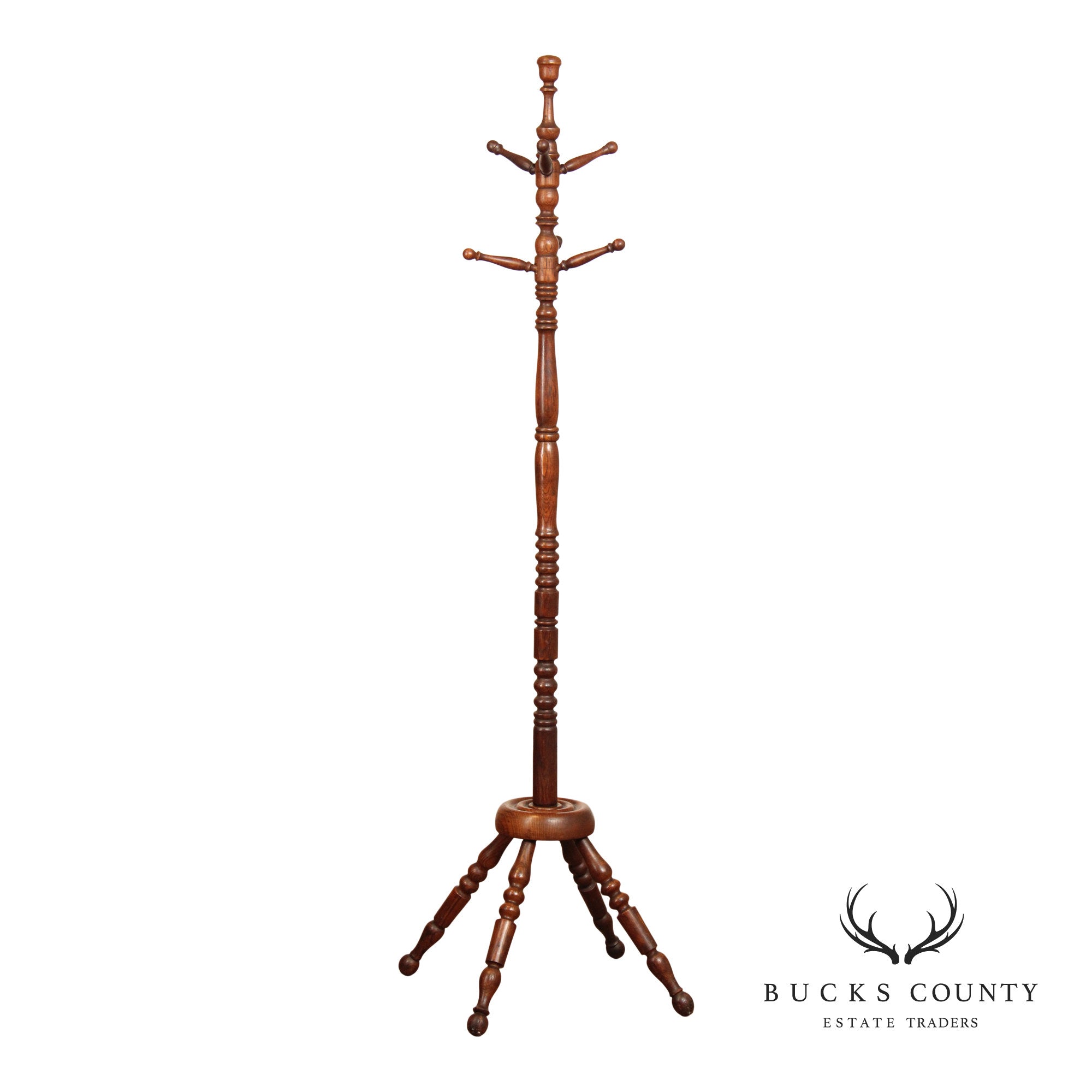 Antique Bobbin Turned Oak Hat Rack