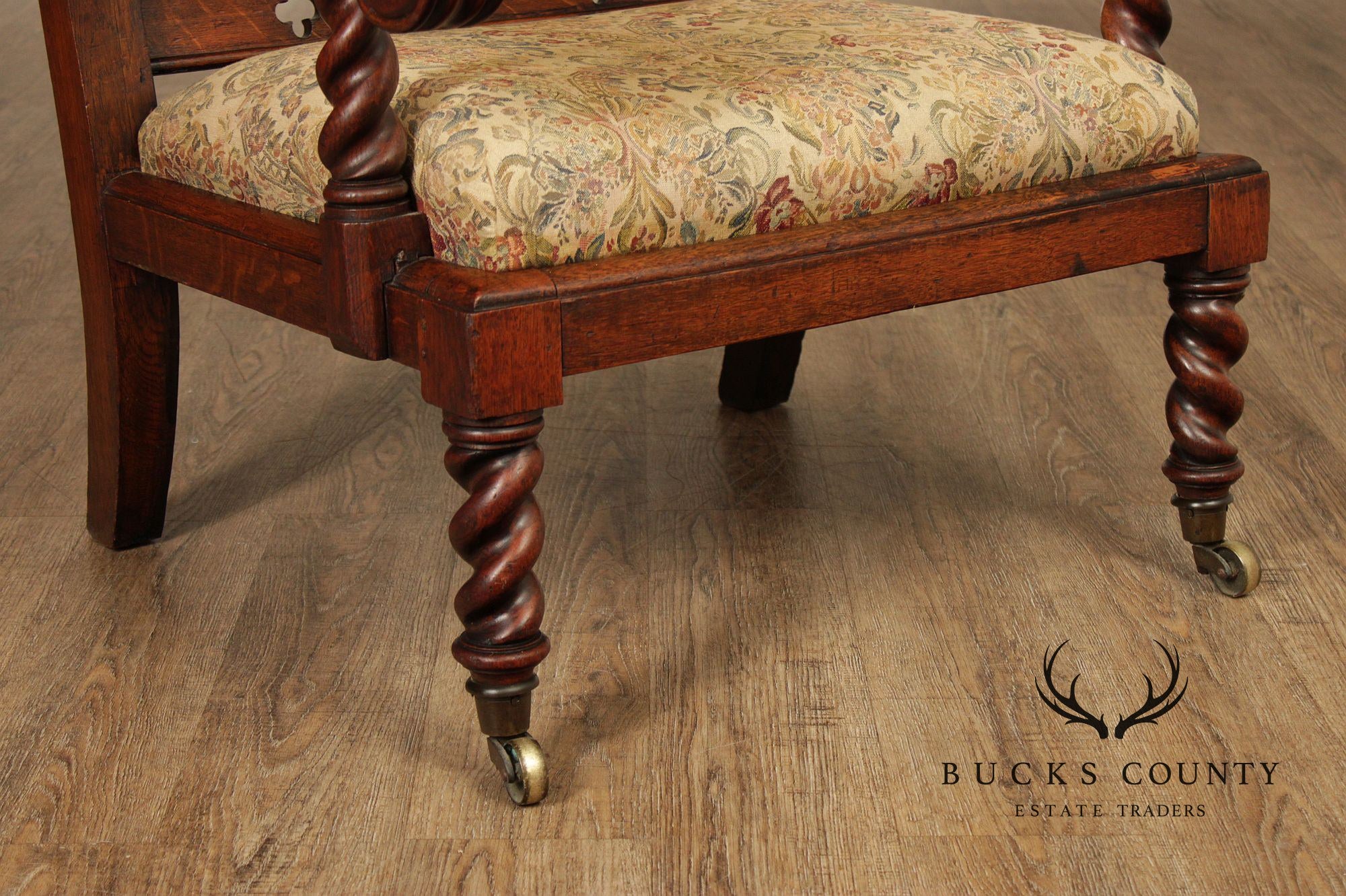 Antique Gothic Revival Barley Twist Carved Oak Throne Chair