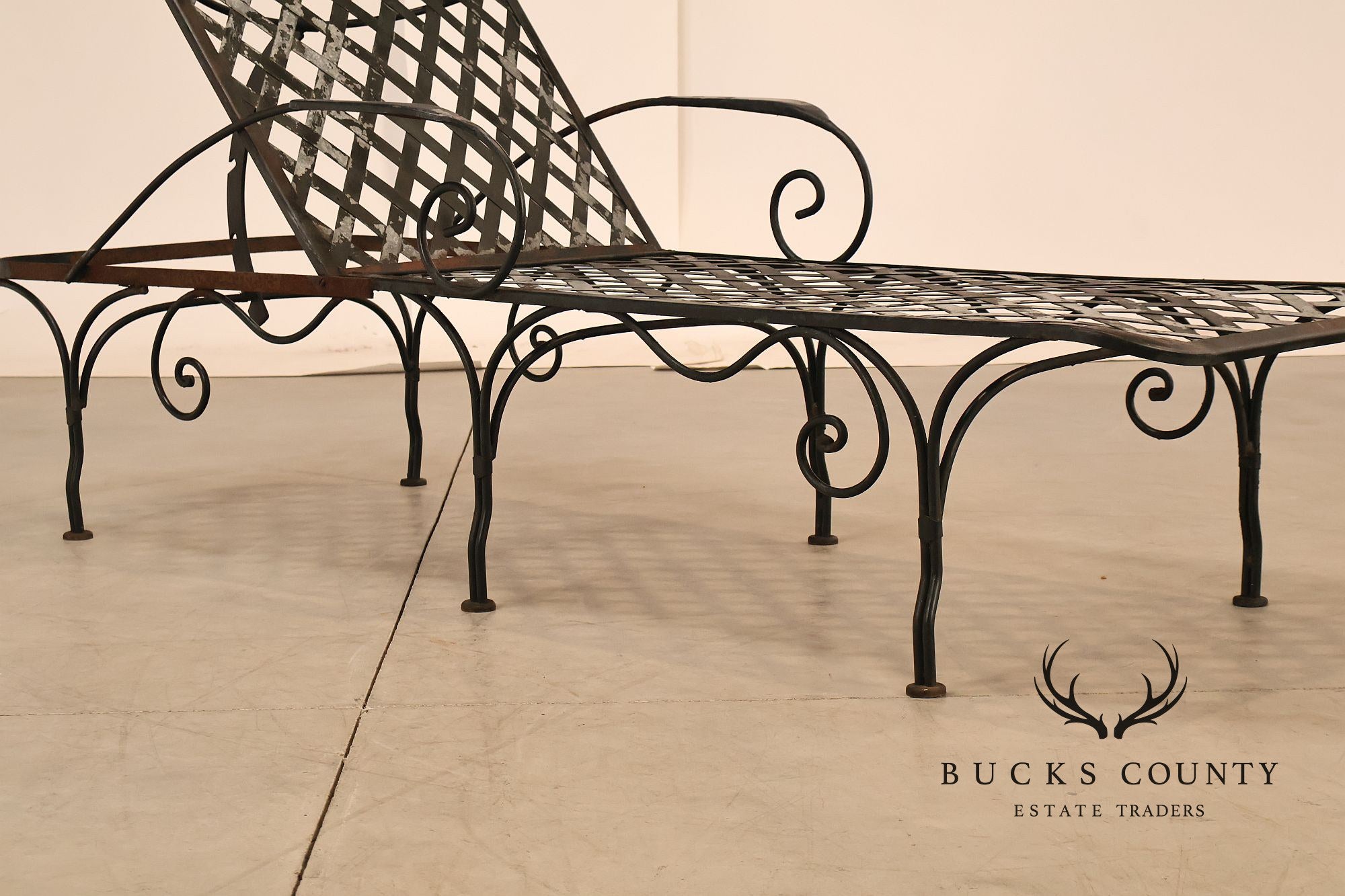 Vintage Wrought Iron Outdoor Patio Adjustable Chaise Lounge
