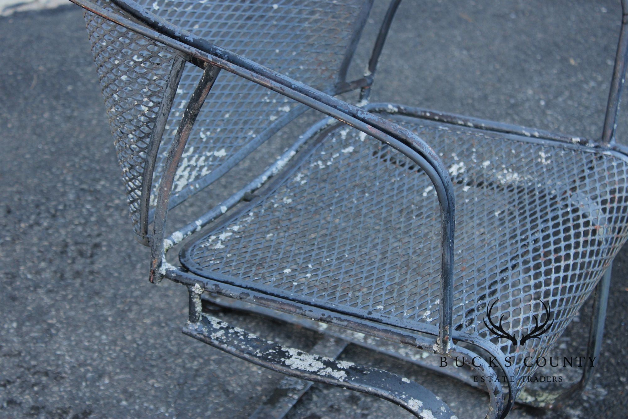 Russell Woodard Pair of Outdoor Patio Wrought Iron Spring Armchairs